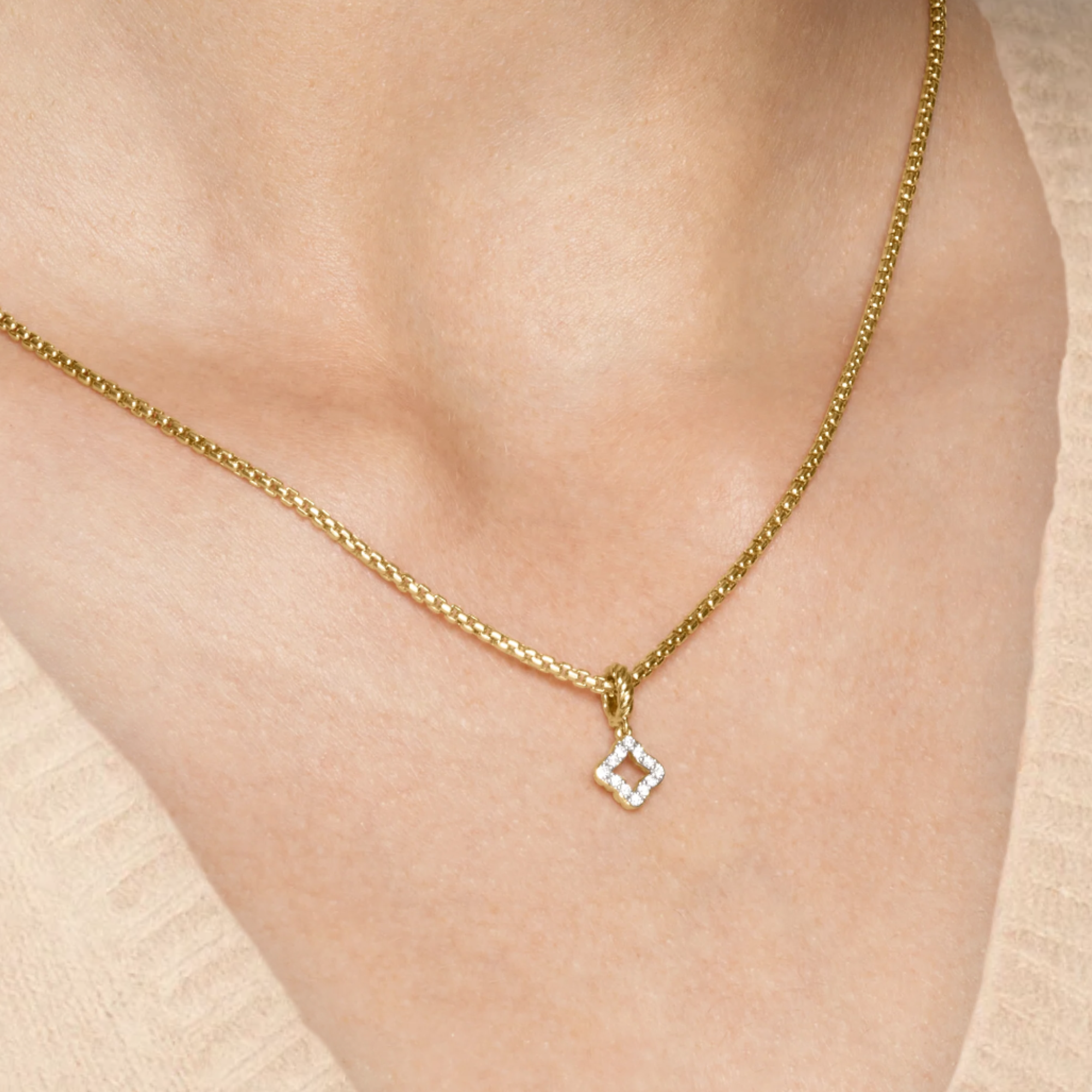 14K Yellow Gold Four Leaf Clover with Diamond Necklace