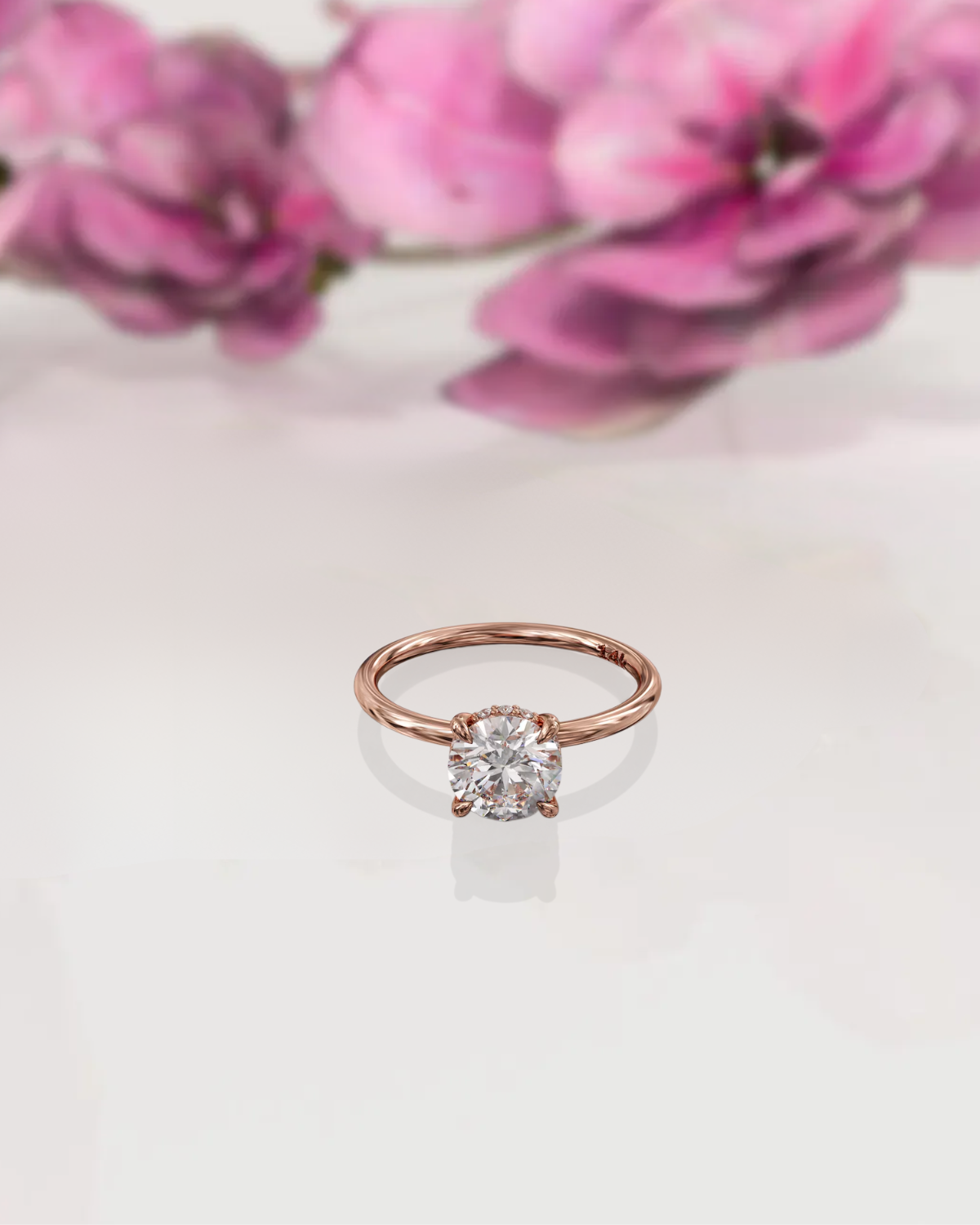 14K Gold 1 CT Solitaire Round with Hidden halo Engagement ring
