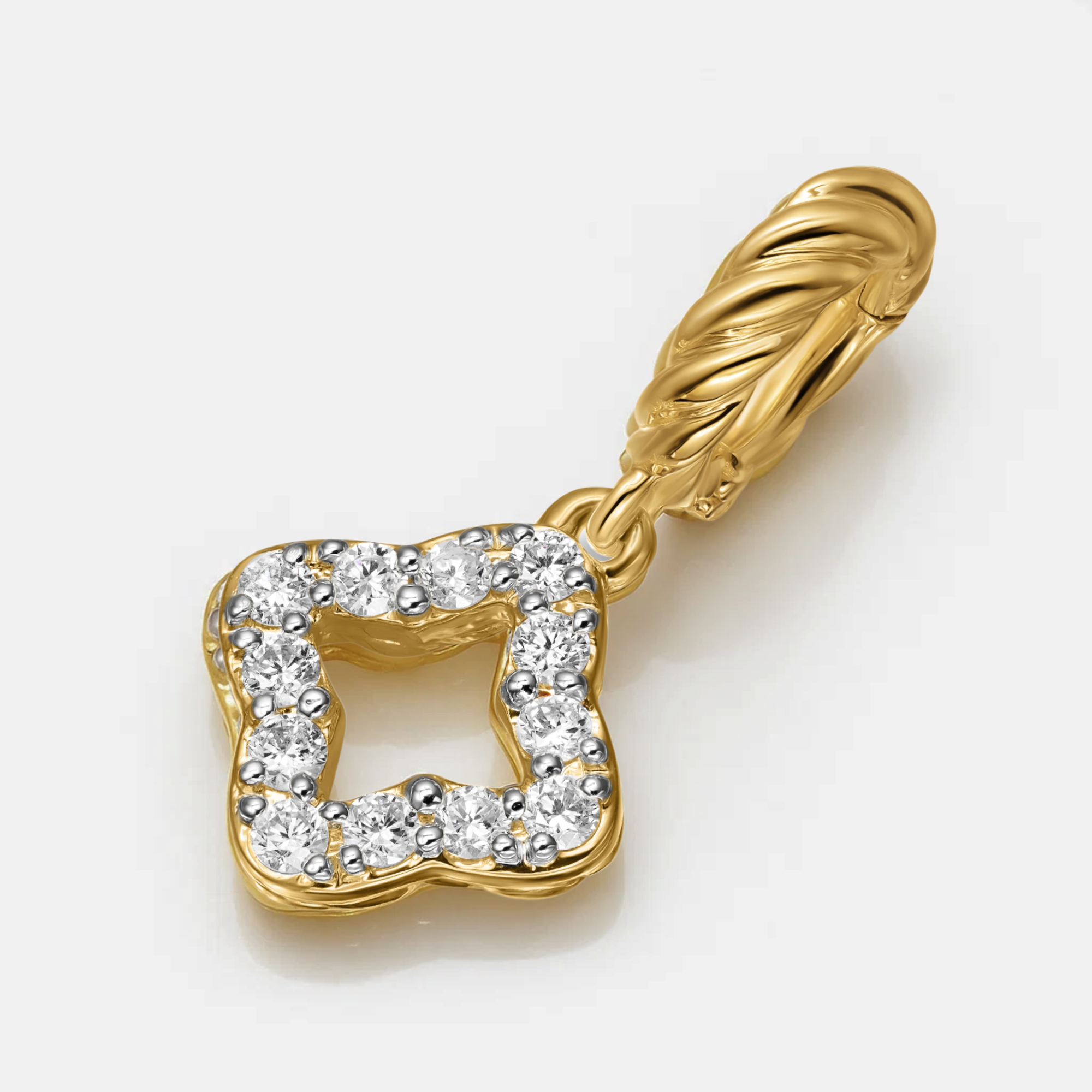 14K Yellow Gold Four Leaf Clover with Diamond Necklace