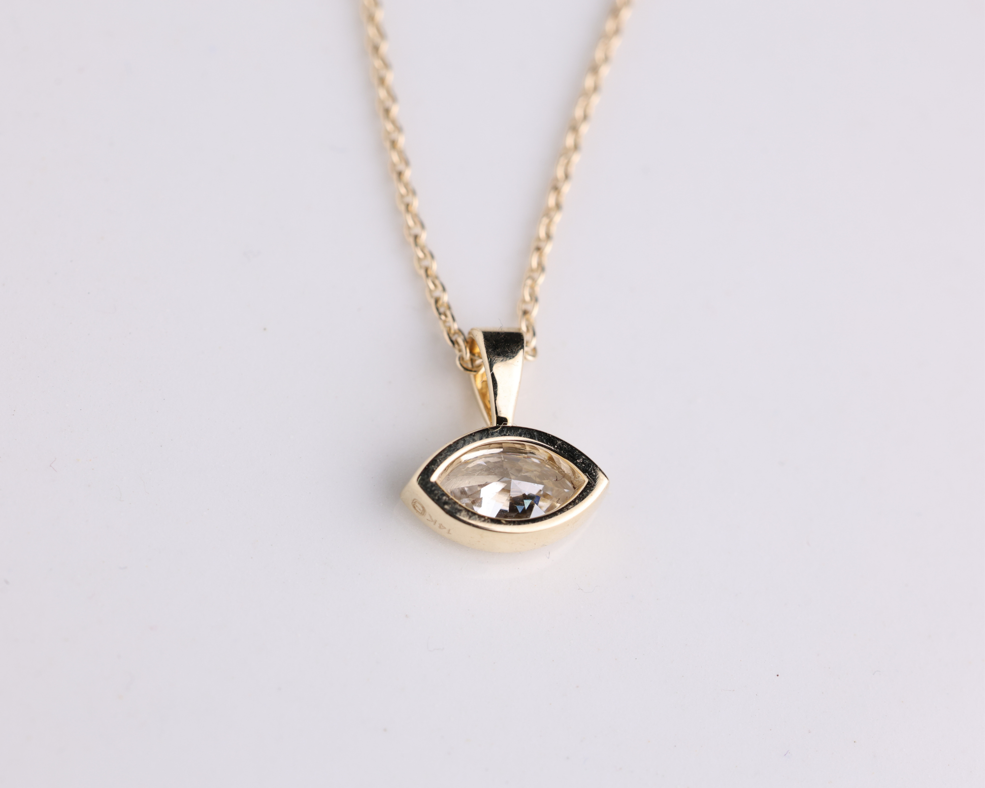 14K Gold East West Solitaire Marquise Cut Lab Grown Diamond Pendant