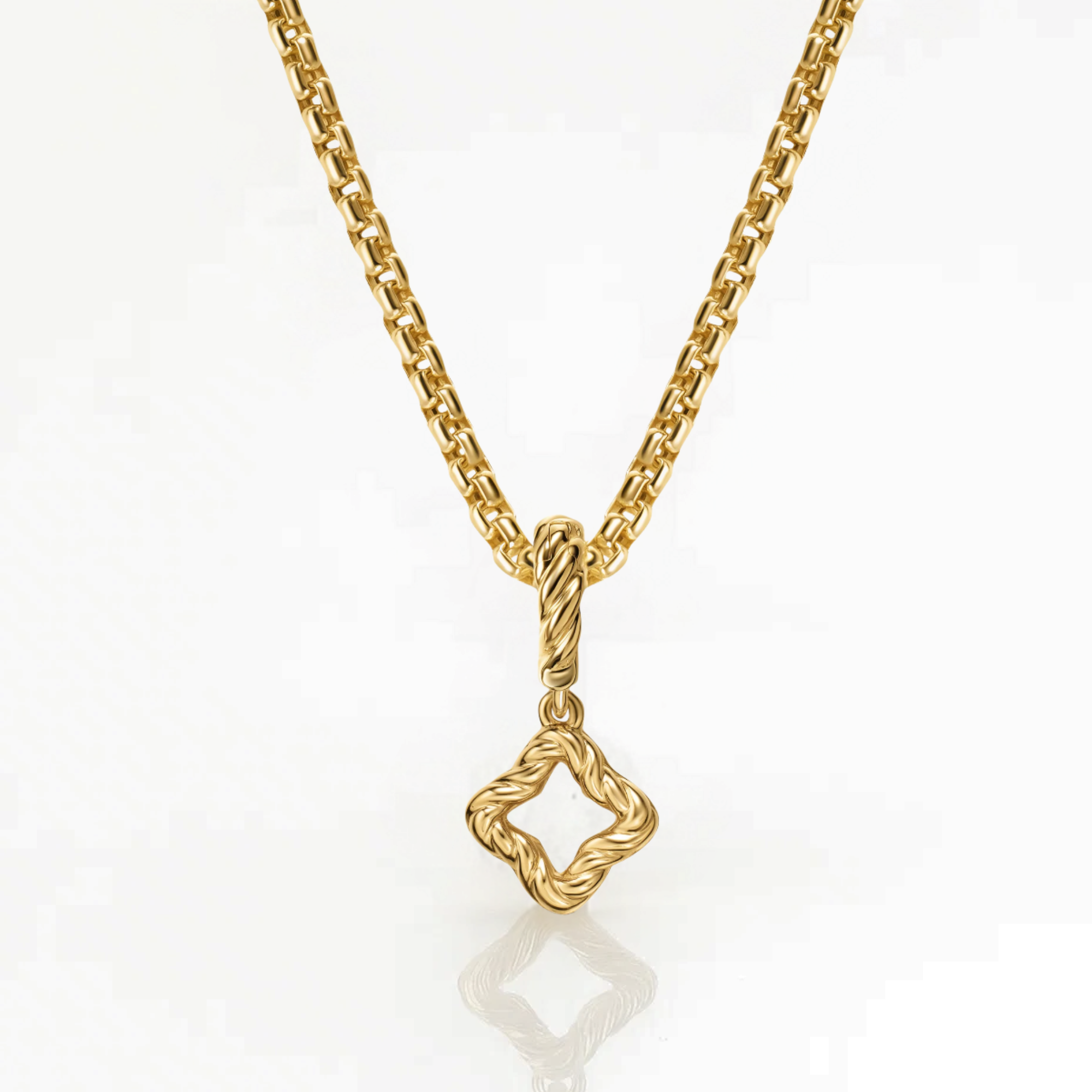 14K Yellow Gold Four Leaf Clover with Diamond Necklace