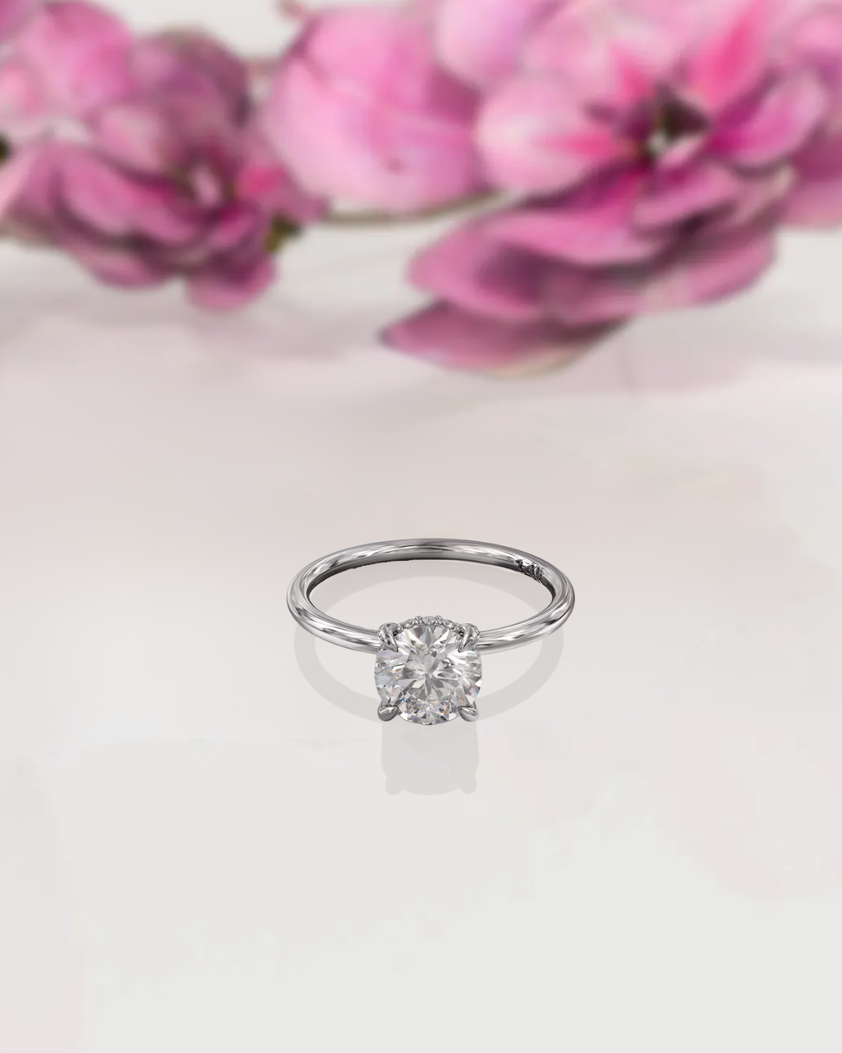 14K Gold 1 CT Solitaire Round with Hidden halo Engagement ring