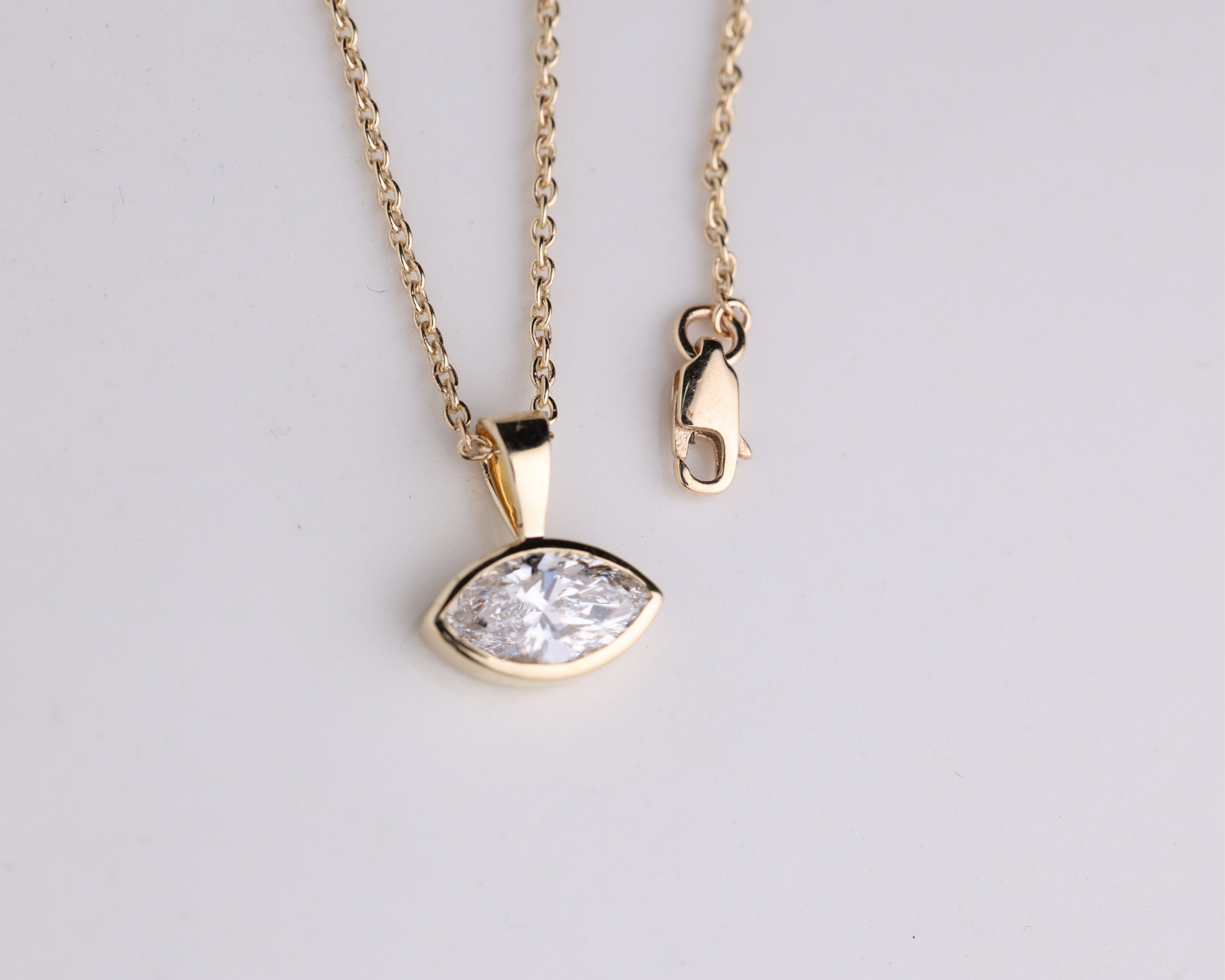 14K Gold East West Solitaire Marquise Cut Lab Grown Diamond Pendant