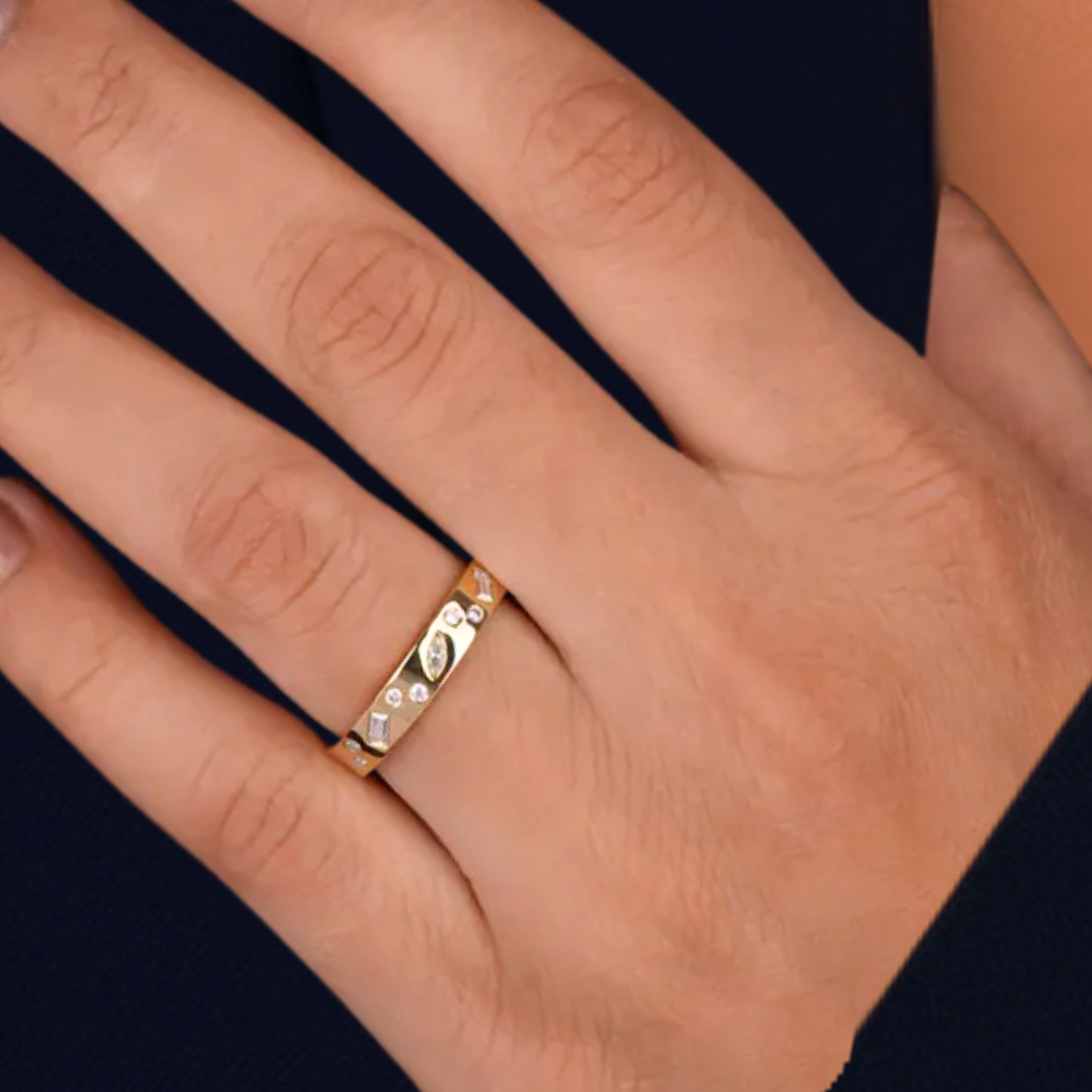 Multi Stone Diamond Band Flush set Wedding Band