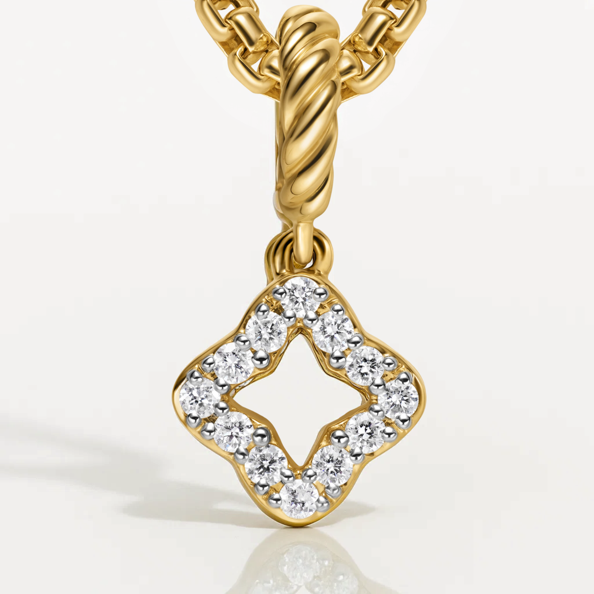 14K Yellow Gold Four Leaf Clover with Diamond Necklace