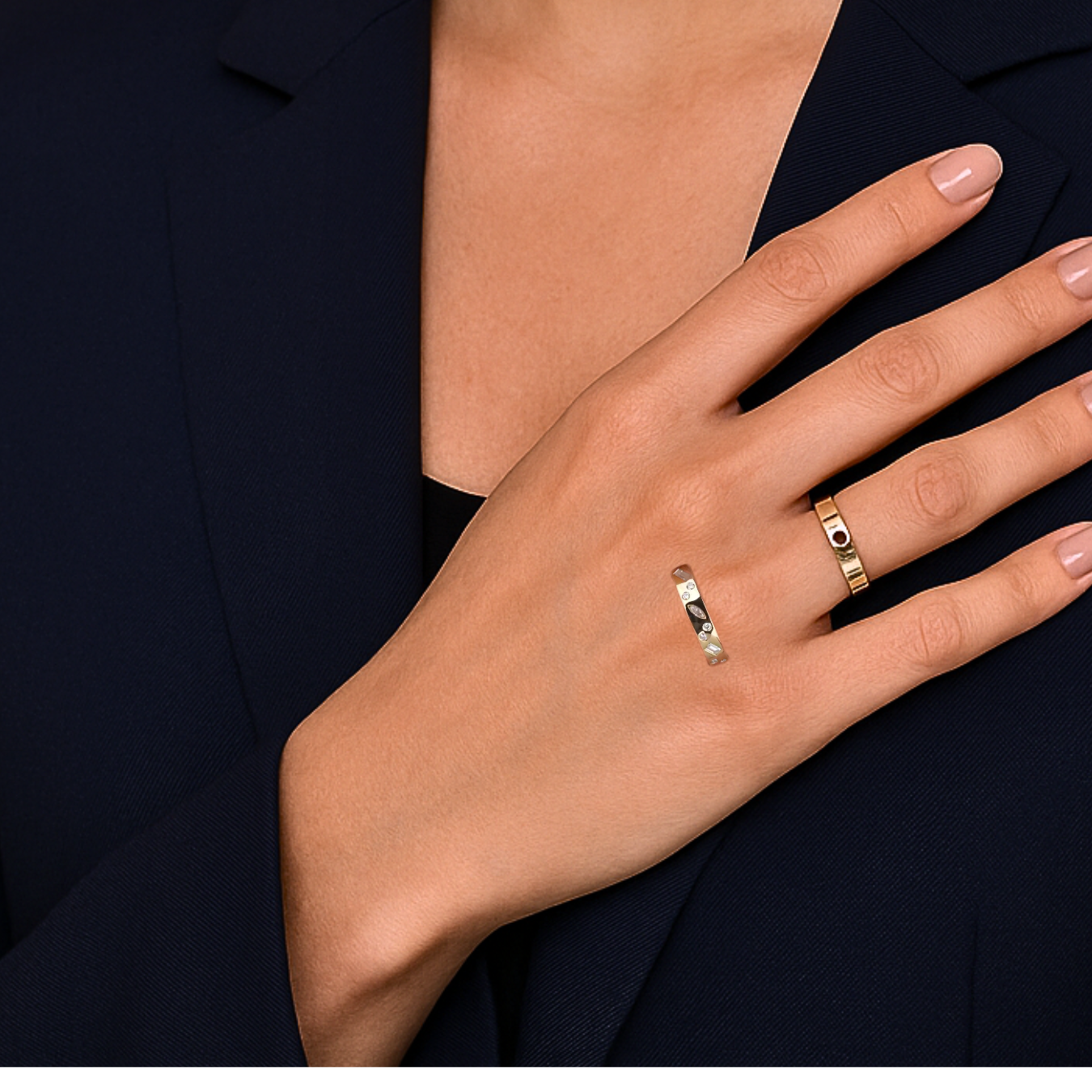 14K Gold Multi Stone Diamond Band Flush set Wedding Band