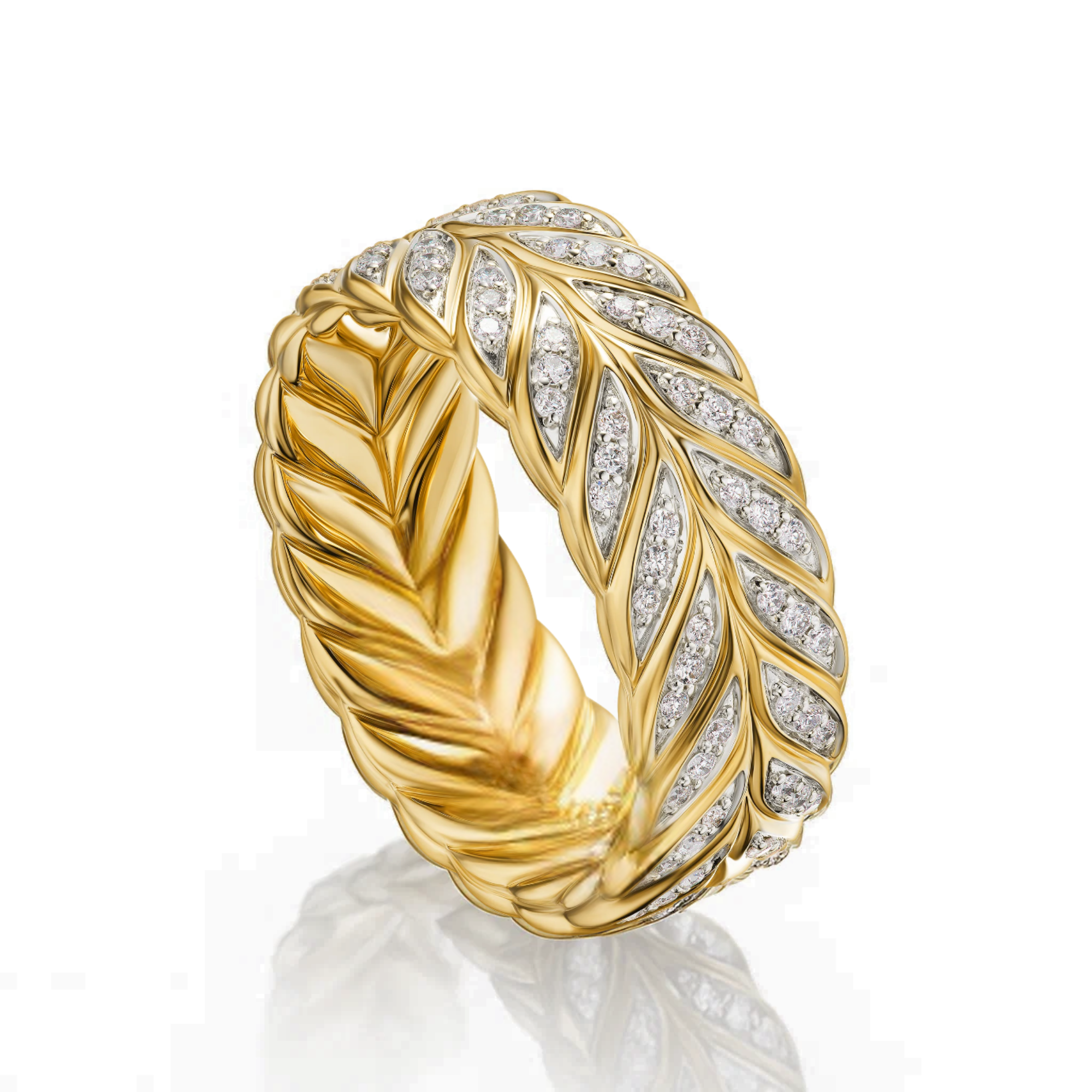 14K Gold Leaf Art Deco Wedding Diamond Ring