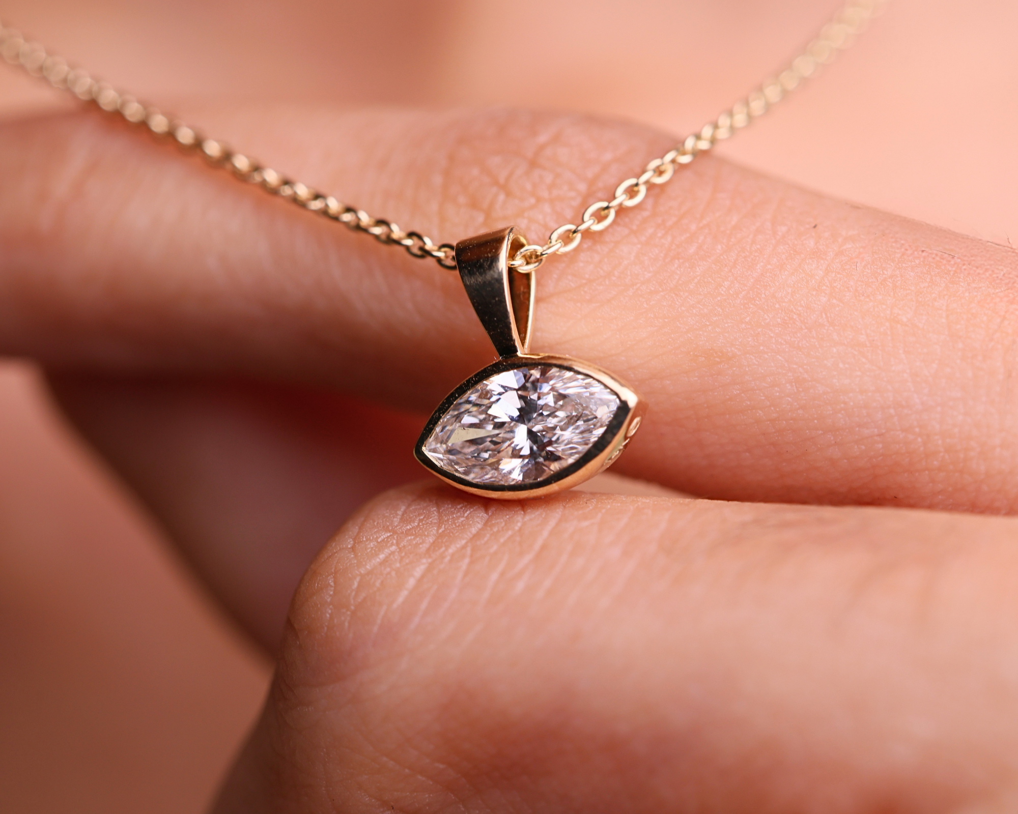 14K Gold East West Solitaire Marquise Cut Lab Grown Diamond Pendant