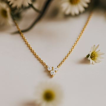 14K Gold Round Cut Diamond Trio Cluster Necklace / Three Diamond Floating Necklace