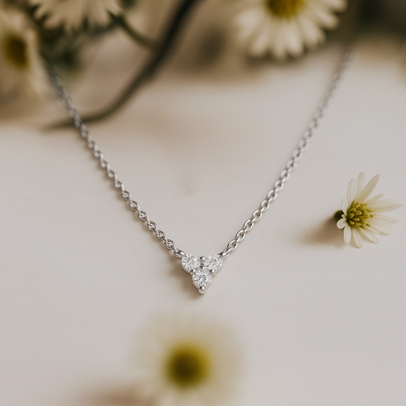 Round Cut Diamond Trio Cluster Necklace