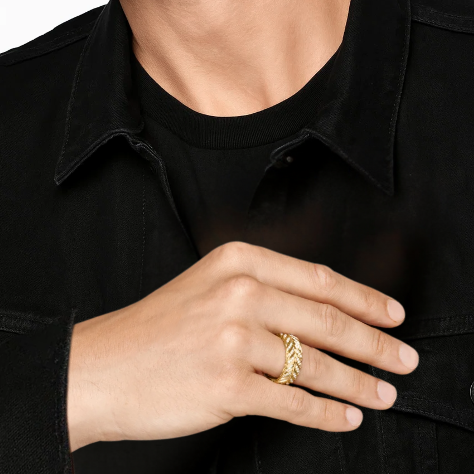 14K Gold Leaf Art Deco Wedding Diamond Ring