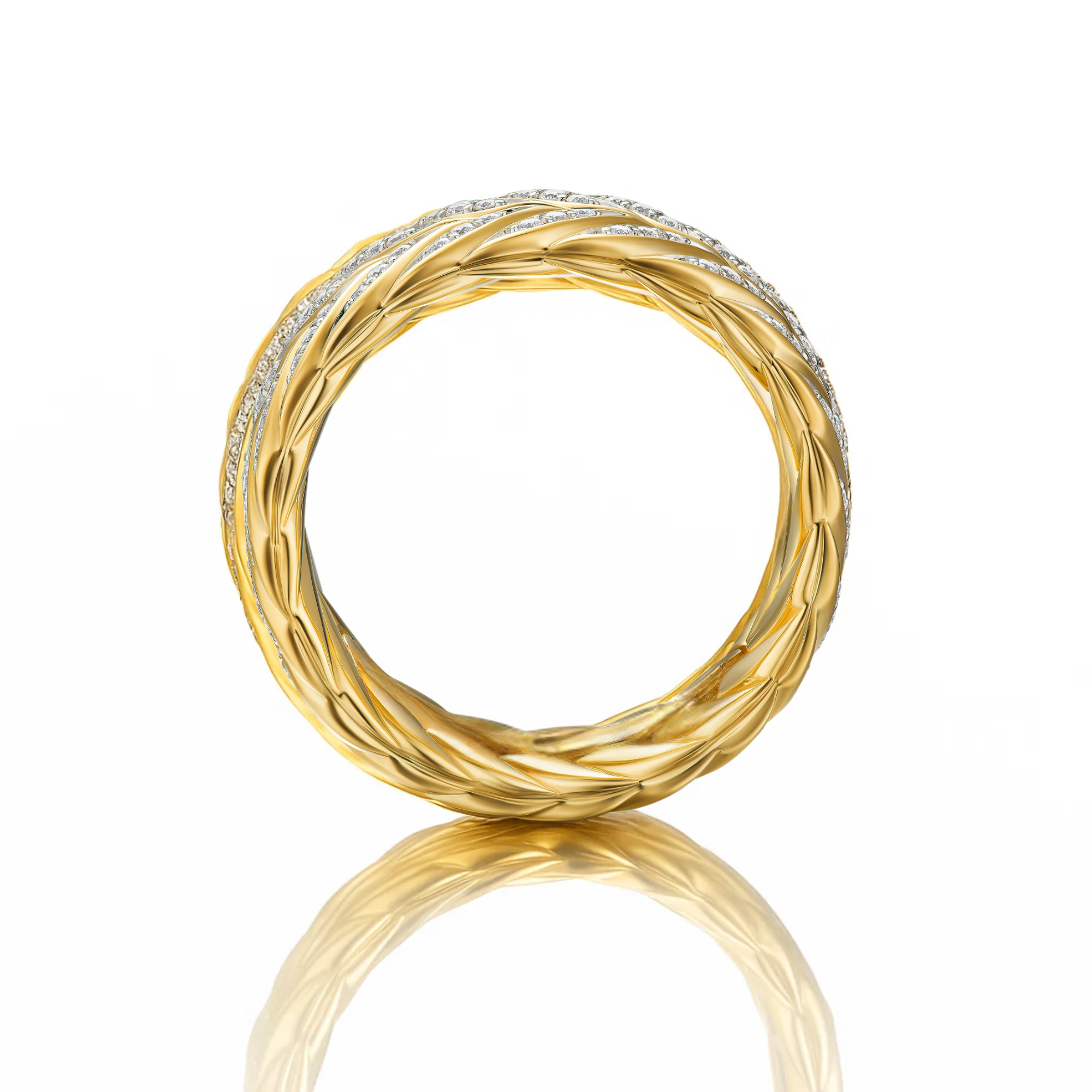 14K Gold Leaf Art Deco Wedding Diamond Ring
