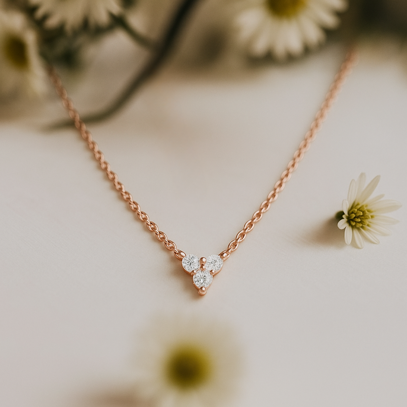 Round Cut Diamond Trio Cluster Necklace