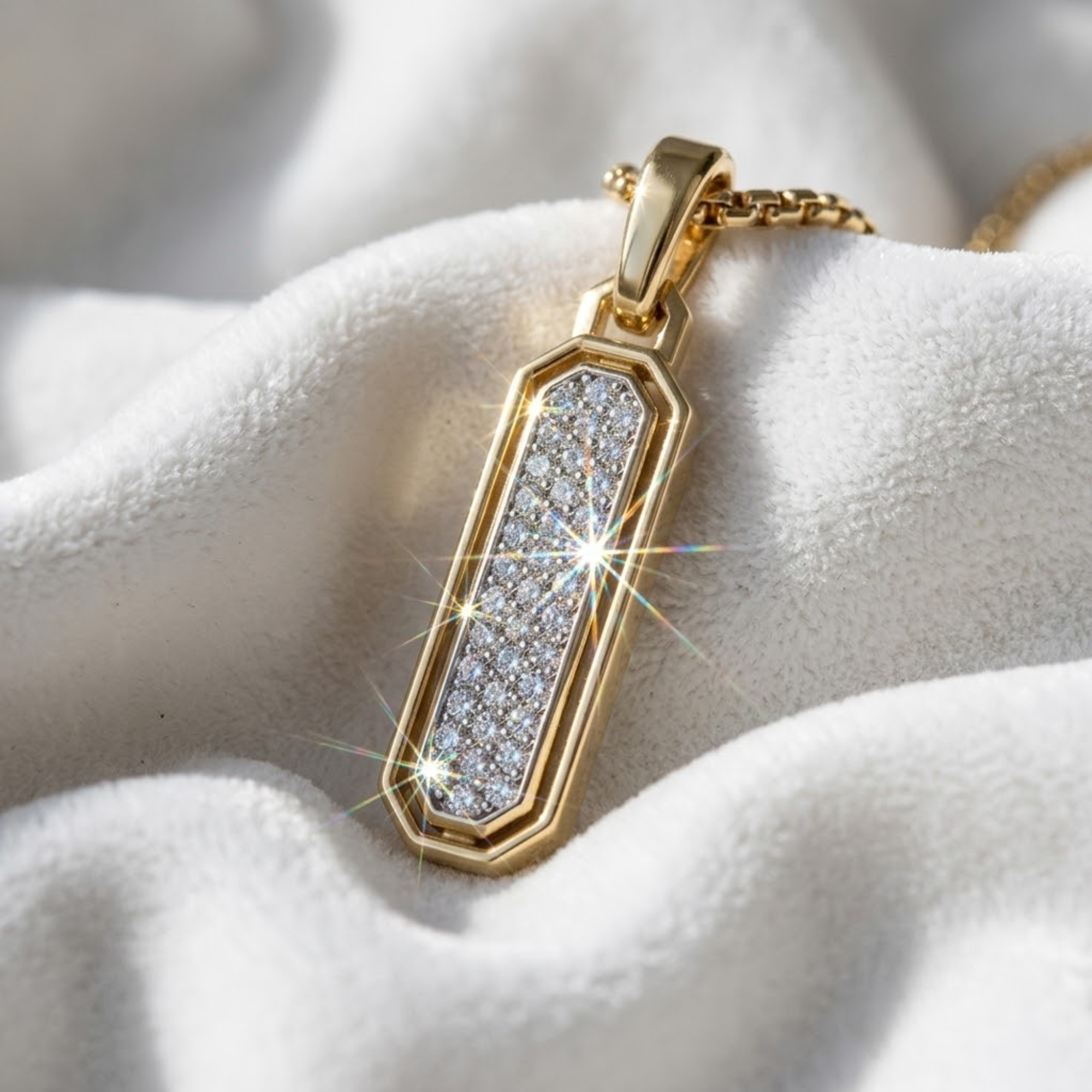 14K Solid Yellow Gold Lab Grown Diamond Moving Bar Pendant