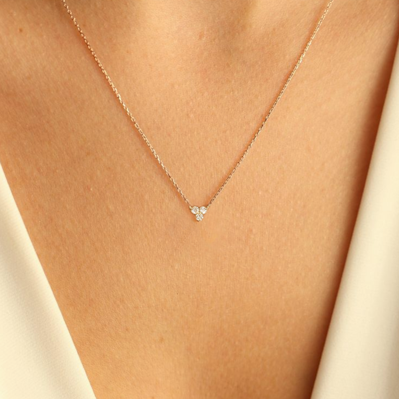 Round Cut Diamond Trio Cluster Necklace