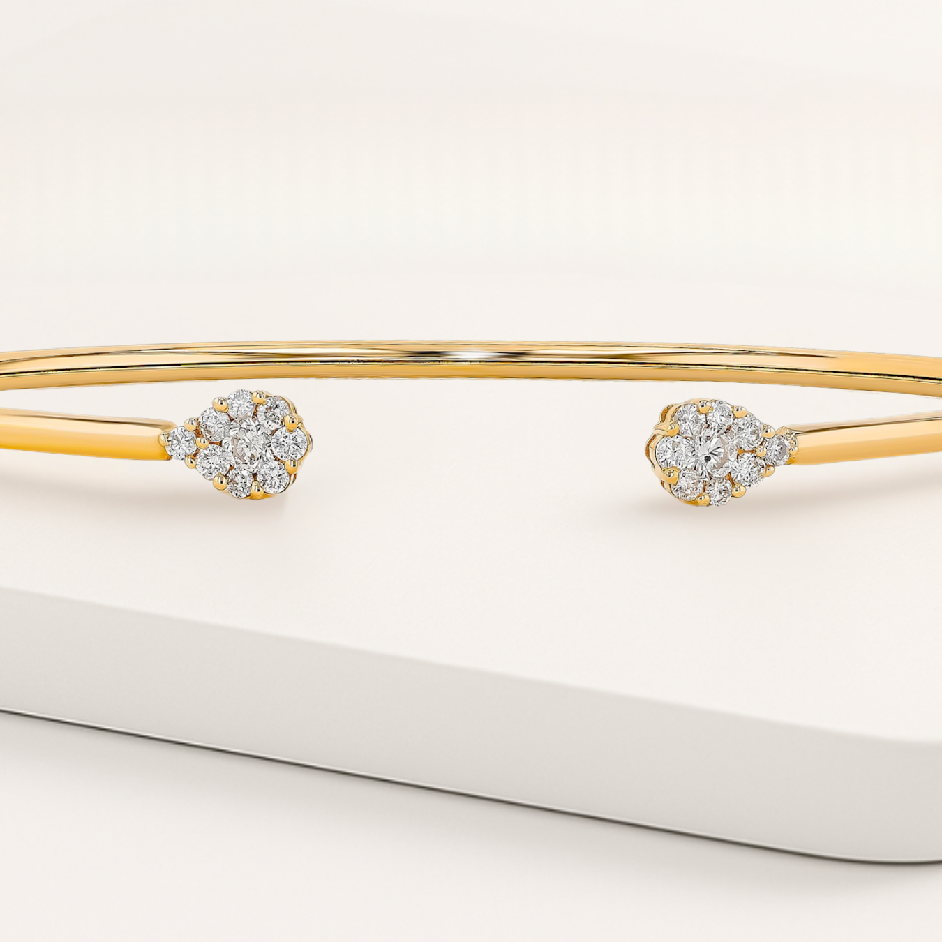14K Solid Gold Unique Diamond Cuff Bangle Bracelet
