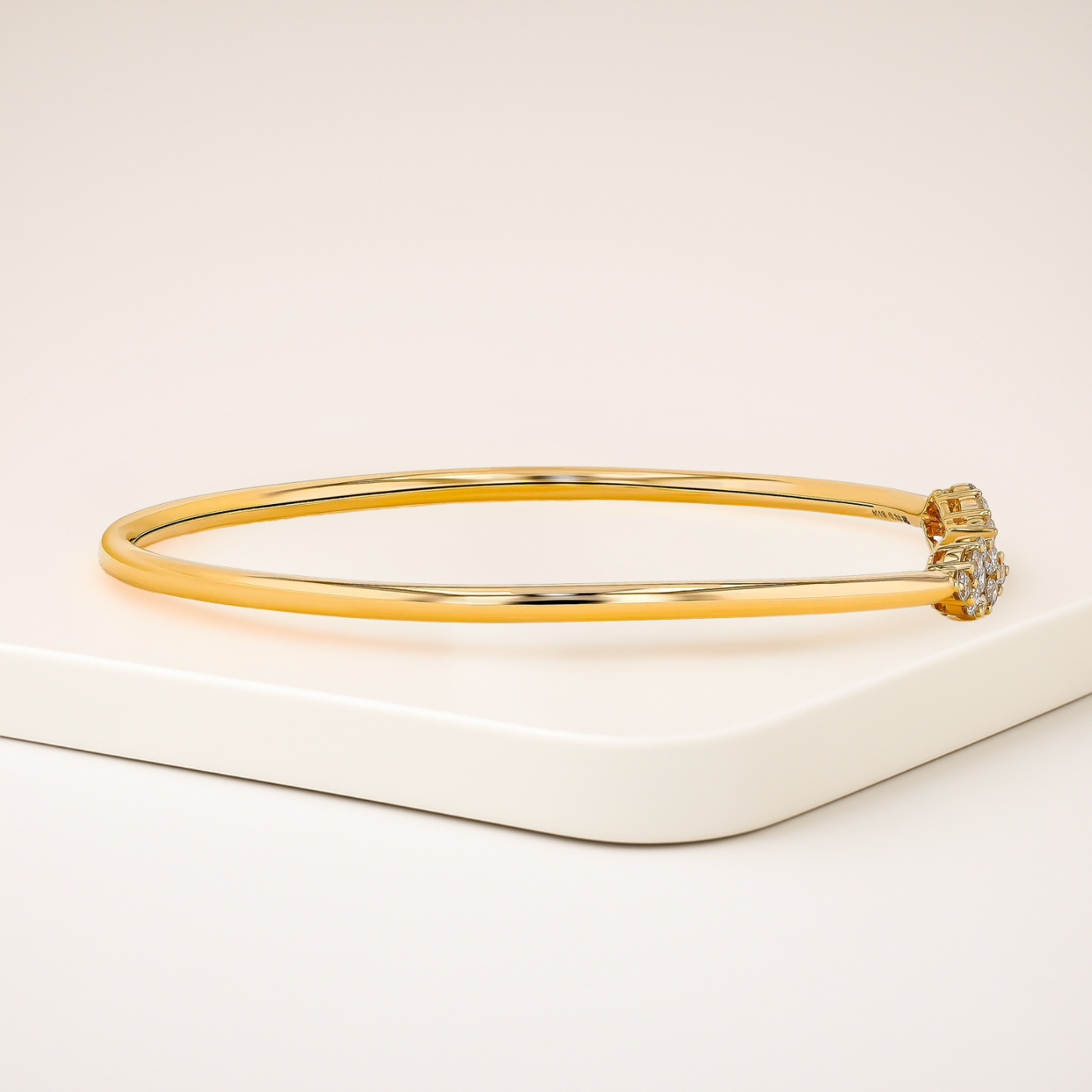 14K Solid Gold Unique Diamond Cuff Bangle Bracelet