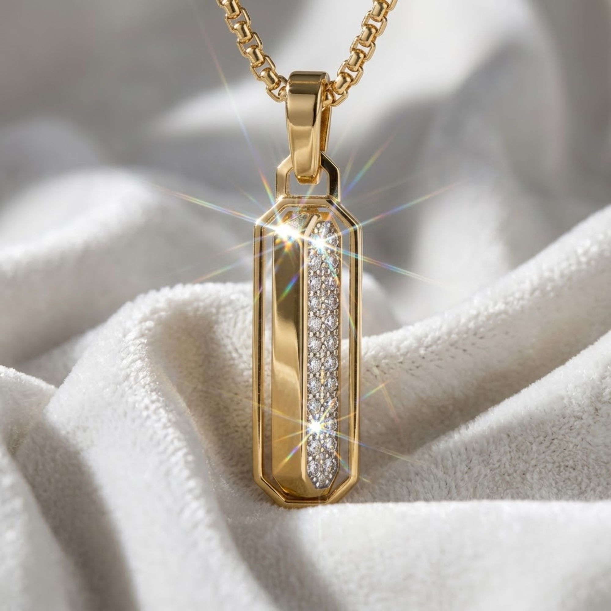 14K Solid Yellow Gold Lab Grown Diamond Moving Bar Pendant