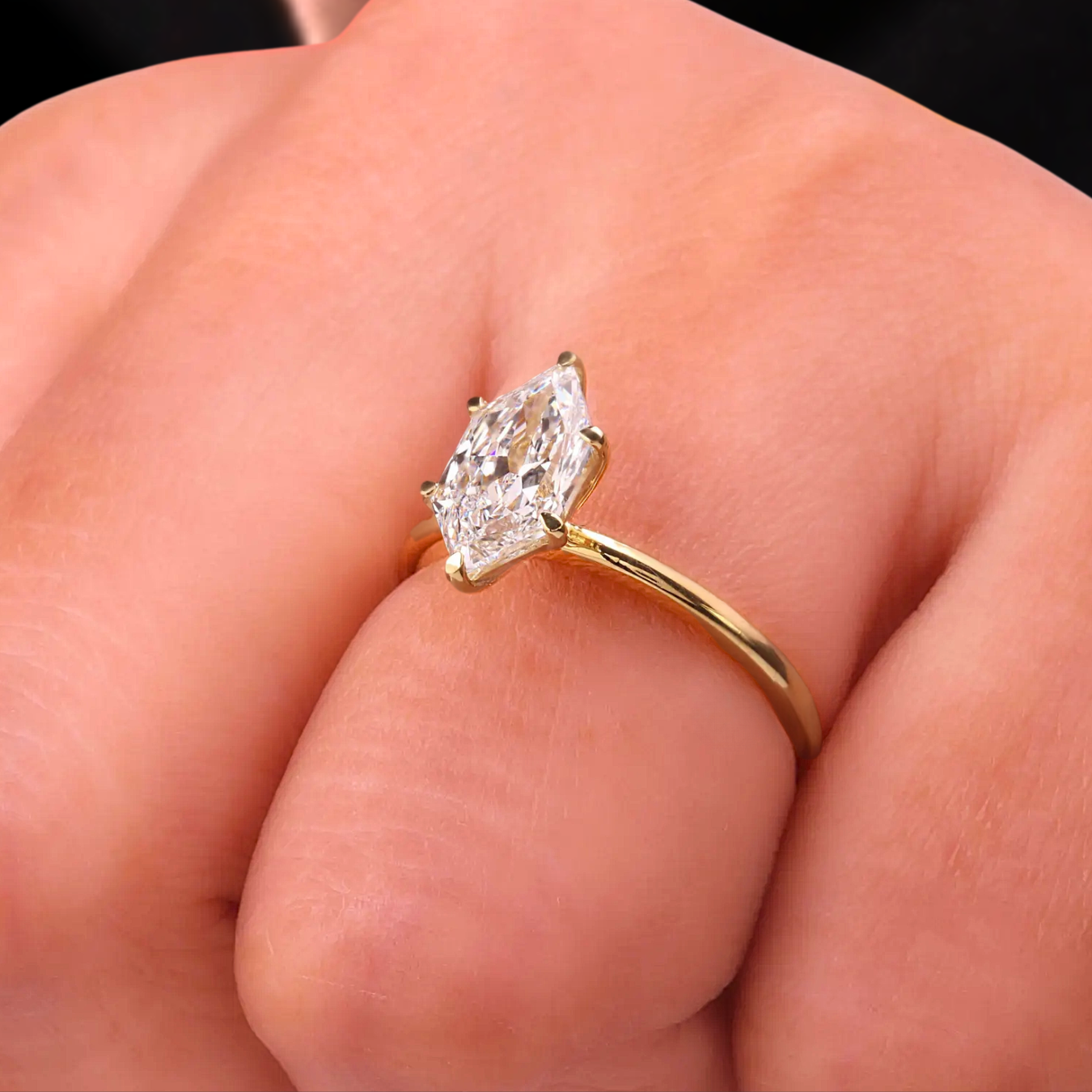Elongated Hexagon Cut Diamond Muse Engagement Ring