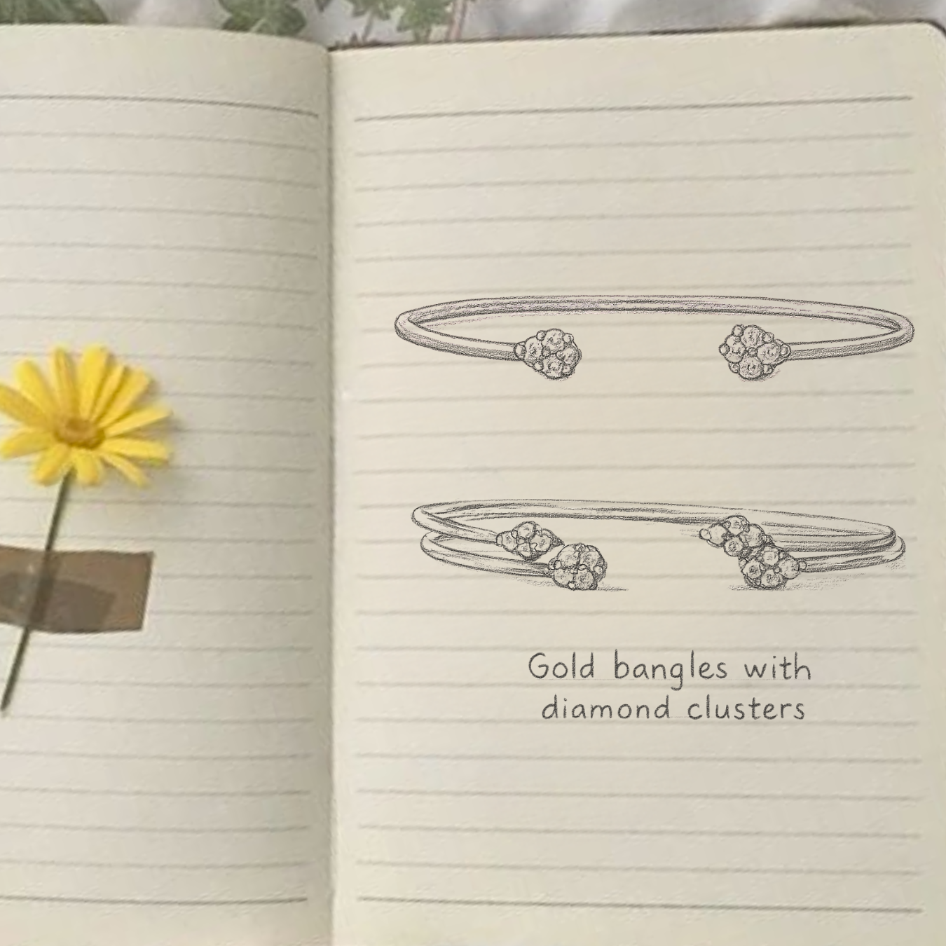 14K Solid Gold Unique Diamond Cuff Bangle Bracelet