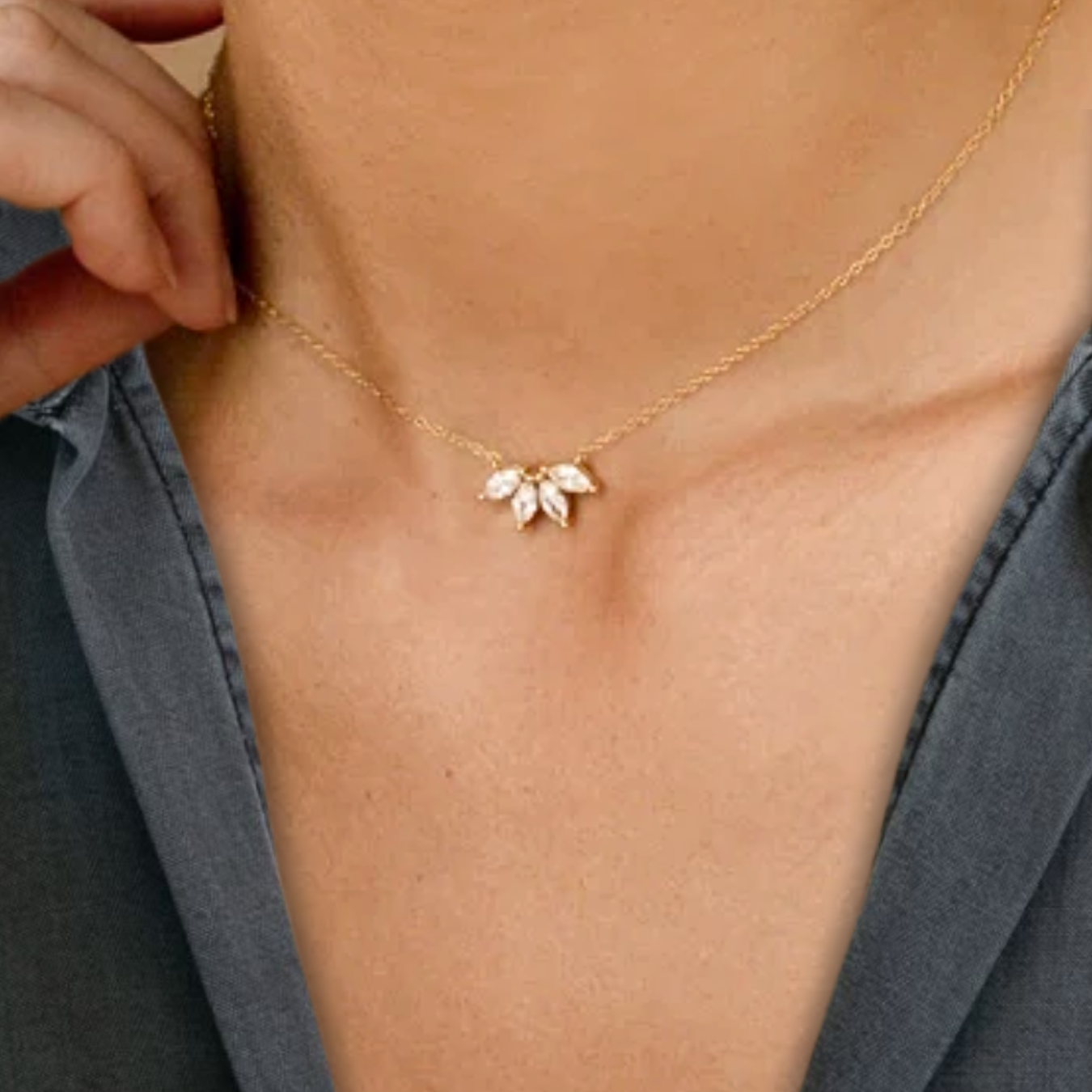 14K Marquise Diamond Necklace • Flower Petal Diamond Necklace • Birthstone Necklace,14k solid gold