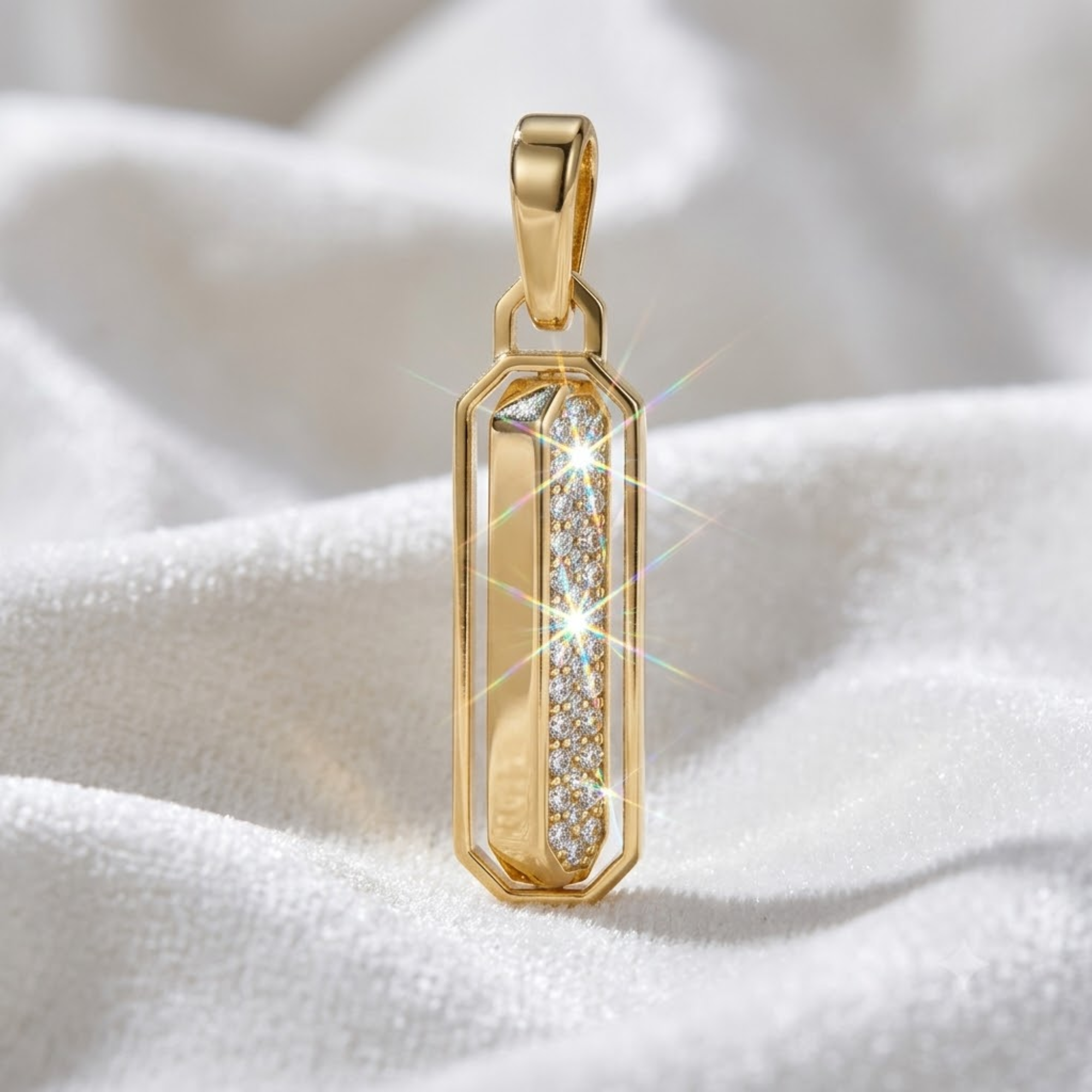 14K Solid Yellow Gold Lab Grown Diamond Moving Bar Pendant