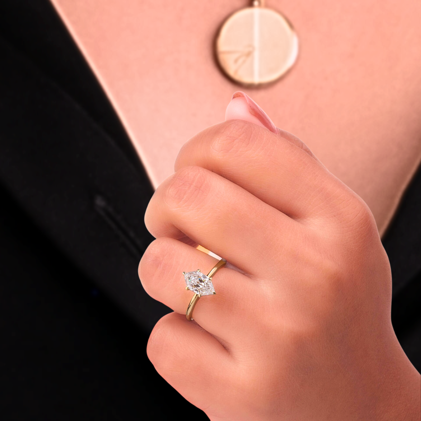 Elongated Hexagon Cut Diamond Muse Engagement Ring
