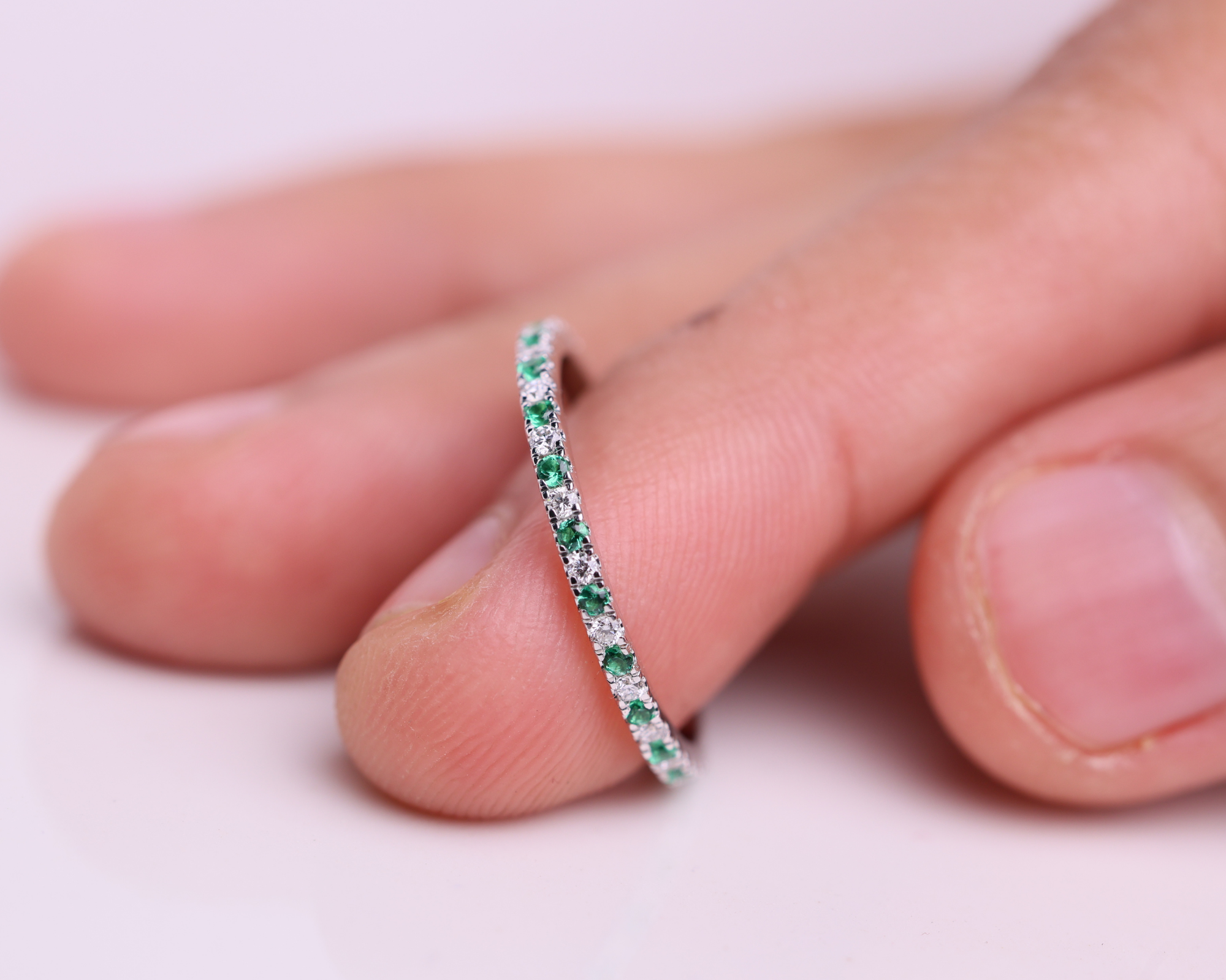 14K Solid Gold Full Eternity Birthstone Band Stackable Ring