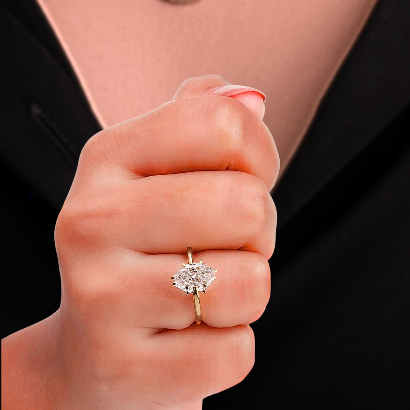 Elongated Hexagon Cut Diamond Muse Engagement Ring