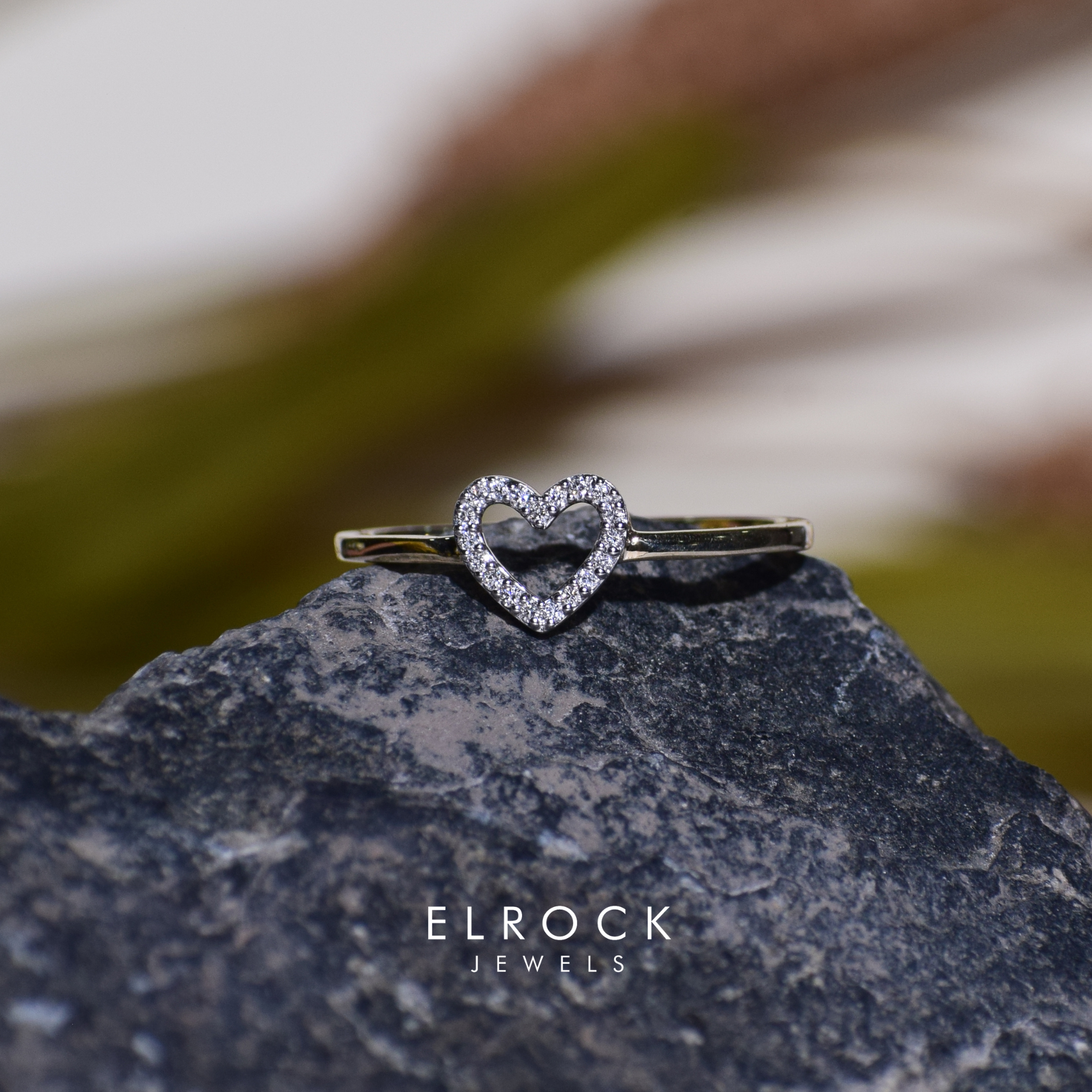 14K Tiny Diamond Love, Pave Lab Diamond Open Heart Ring