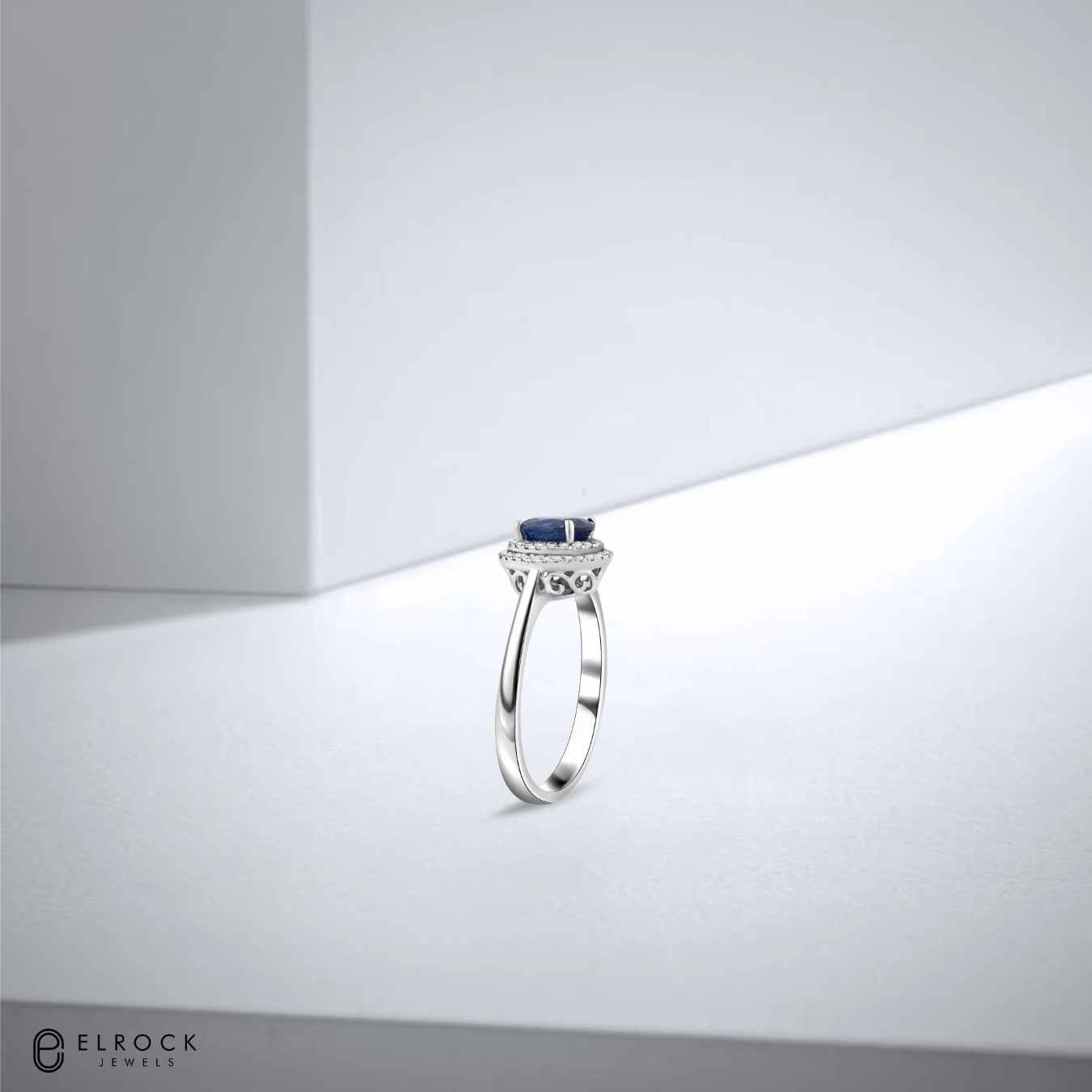 14K Blue Sapphire With Lab Grown Diamond Double Halo Ring