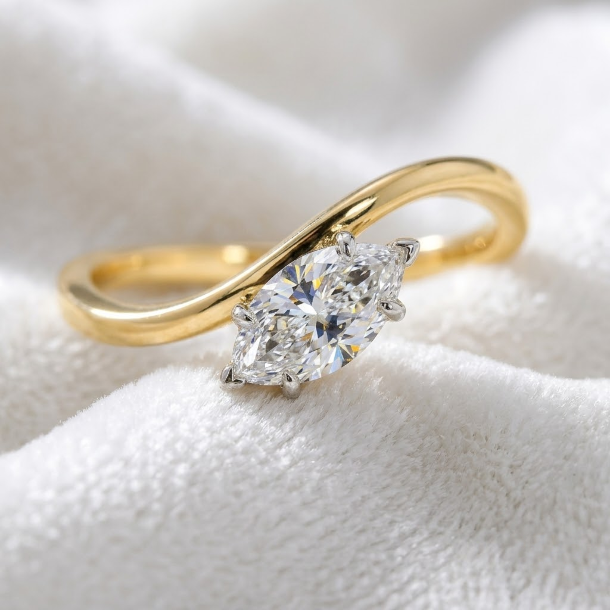 14K Gold Marquise Cut Diamond Solitaire Engagement Ring