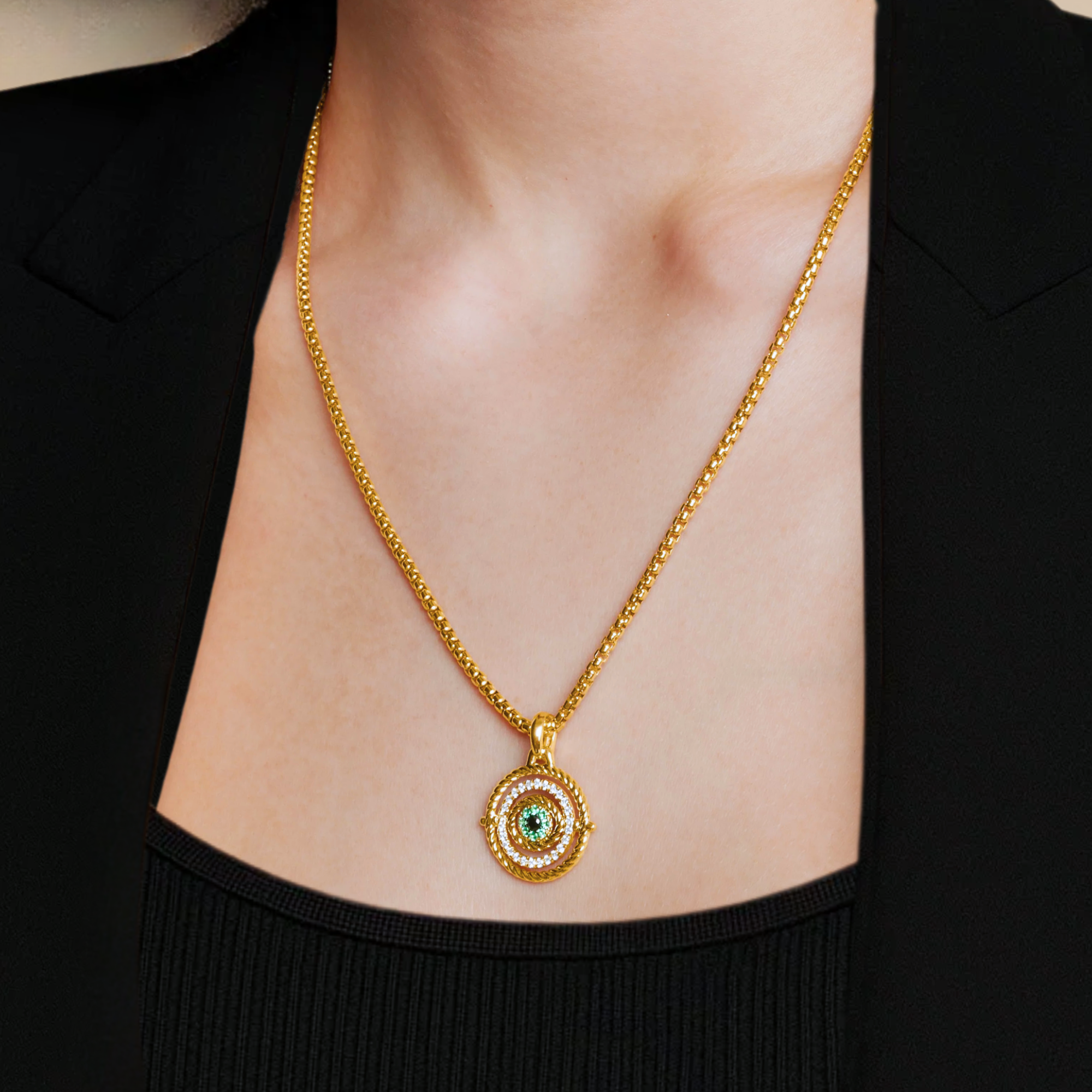 14K Solid Gold Evil Eye Necklace