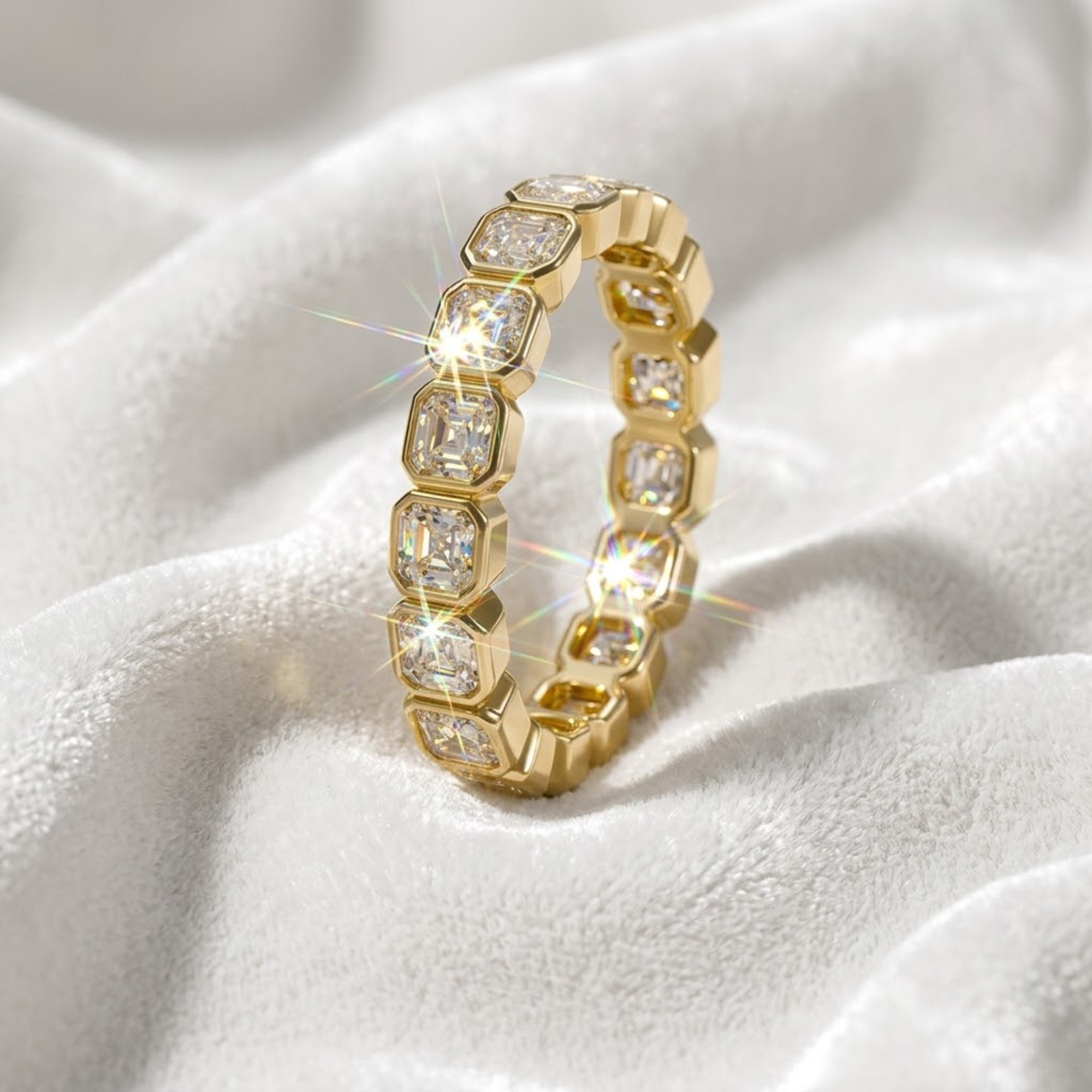 14K Gold Bezel Set Asscher Cut Lab Grown Wedding Band for Women