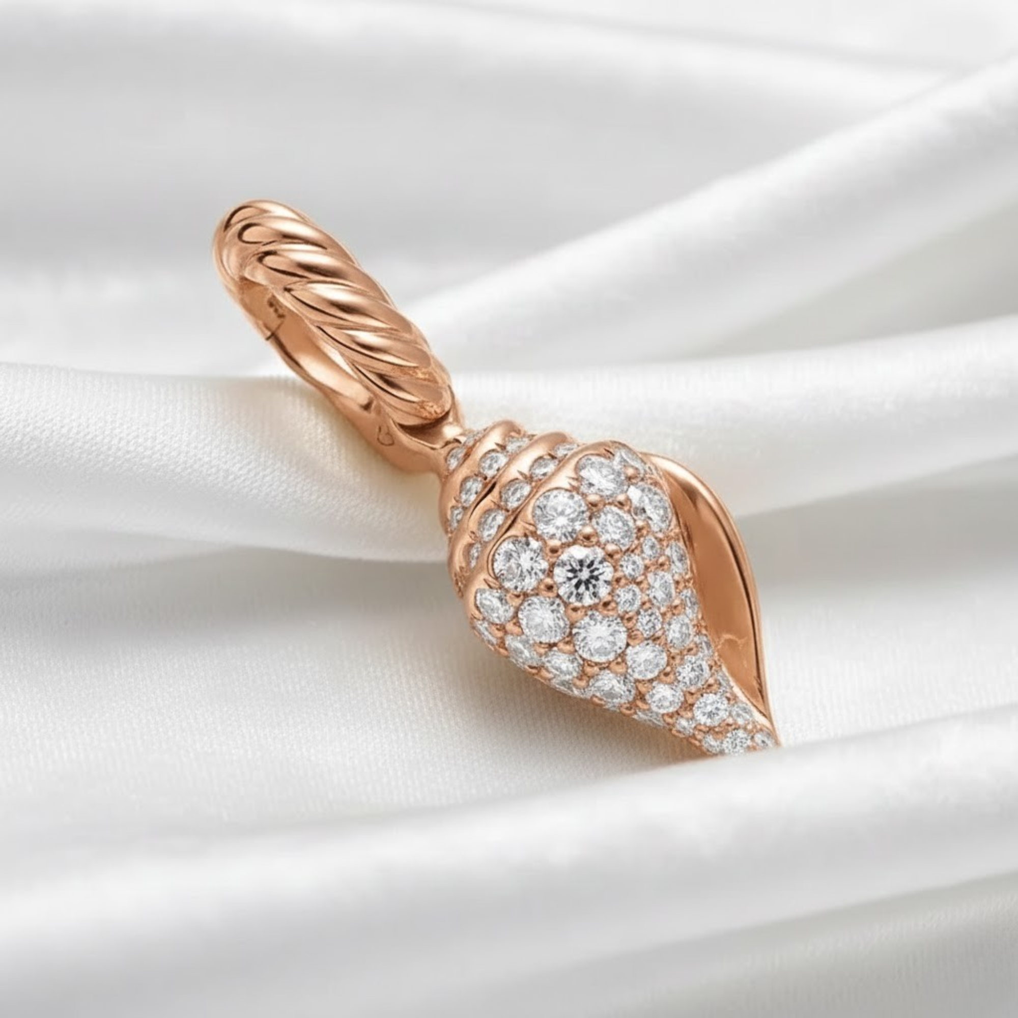 14K Solid Gold Seashell Pendant with Lab Diamond