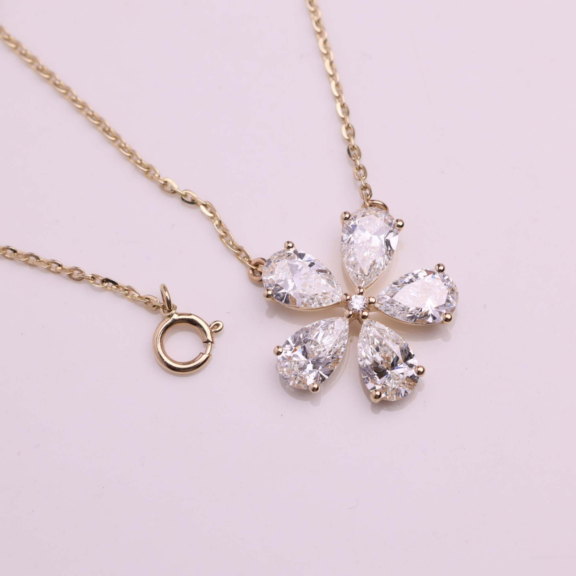 14K Gold Pear Shape Lab Grown Diamond Flower Shape Pendant
