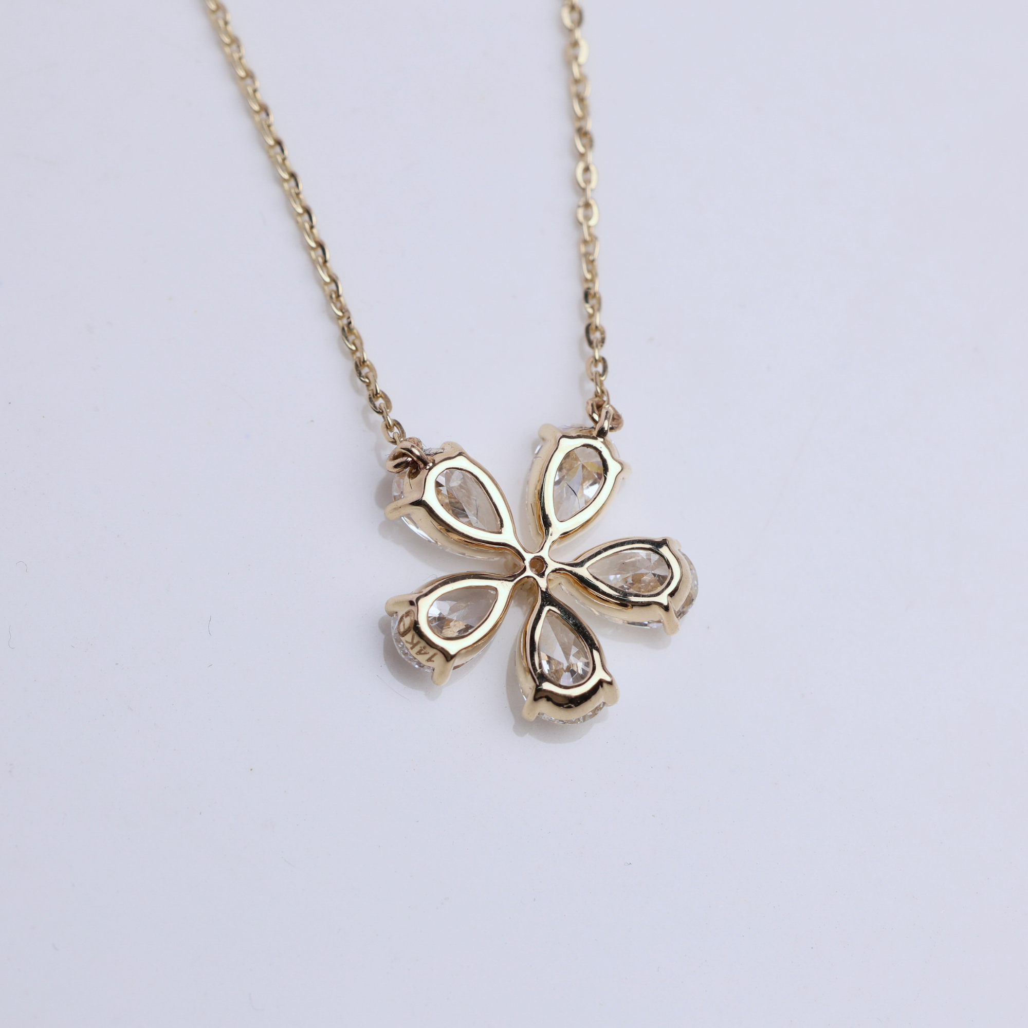 14K Gold Pear Shape Lab Grown Diamond Flower Shape Pendant