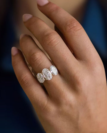 Oval Three Stone Engagement Ring, Oval Cut Lab Grown Diamond Ring