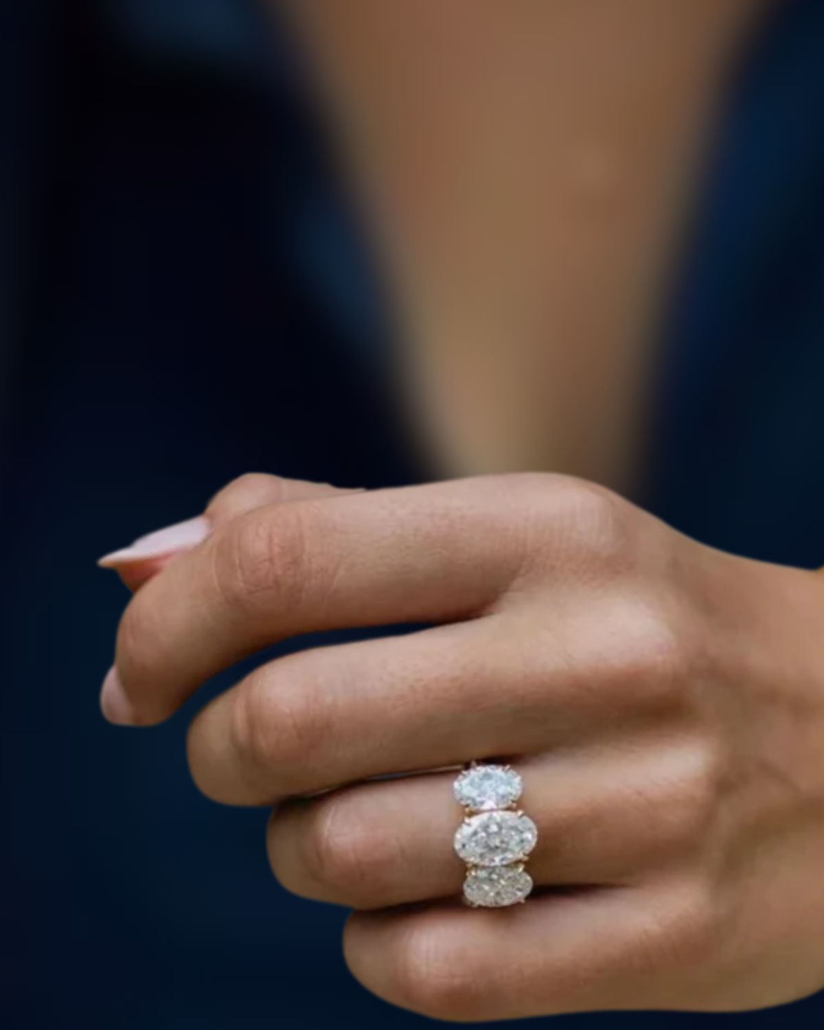 14K Oval Three Stone Engagement Ring