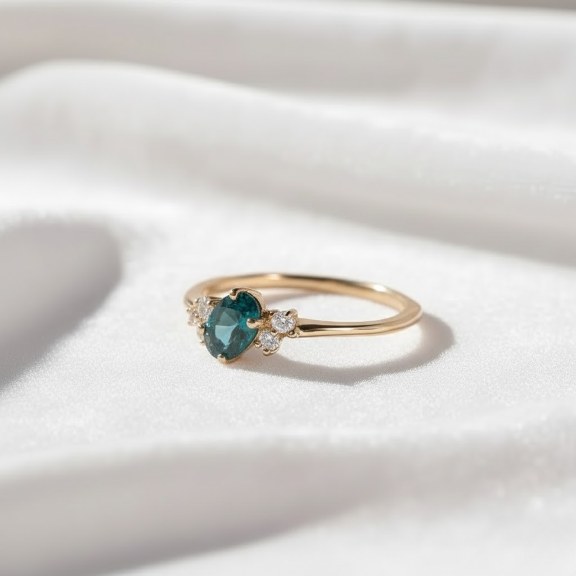 14K Gold Blue Sapphire Oval Teal Engagement Ring