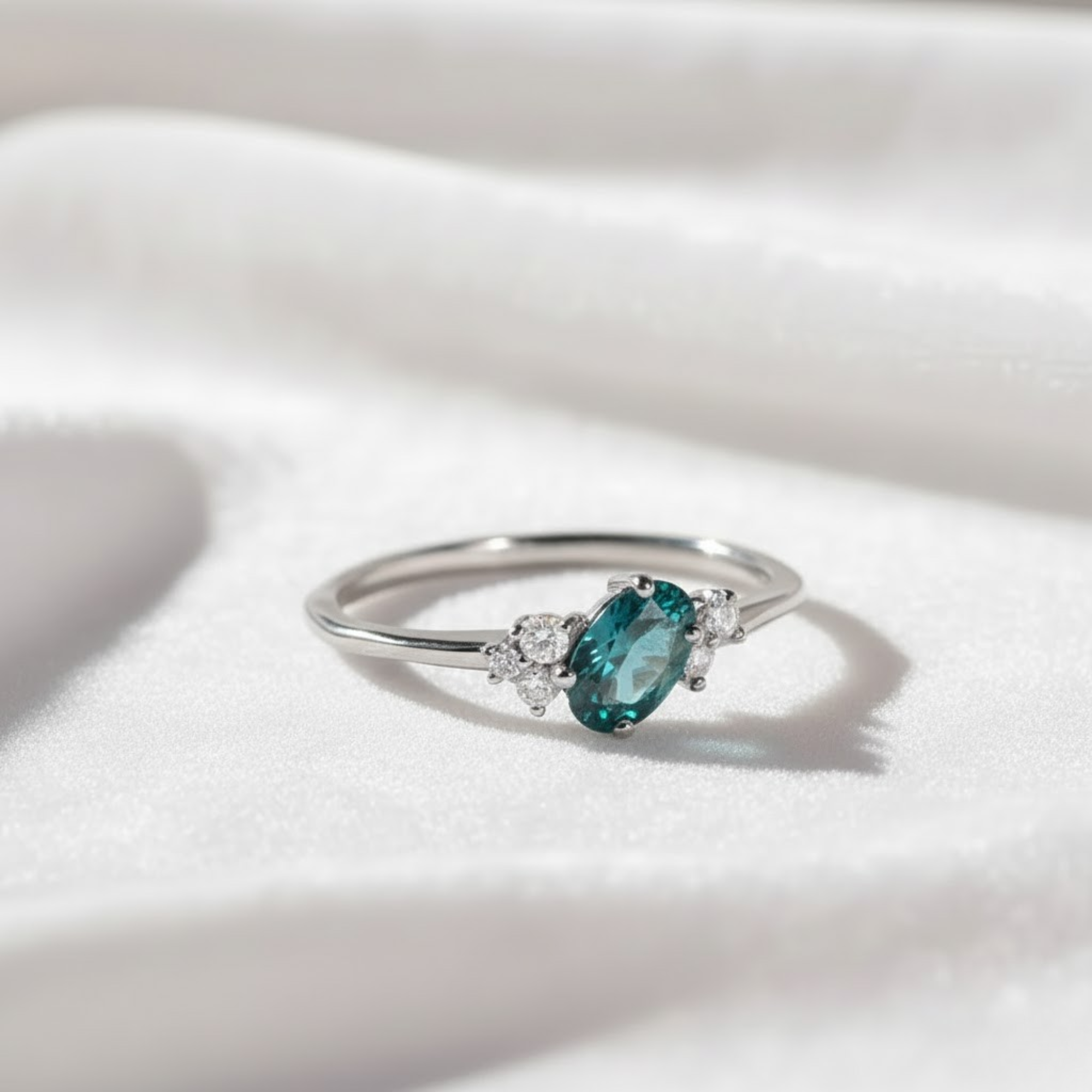 14K Gold Blue Sapphire Oval Teal Engagement Ring