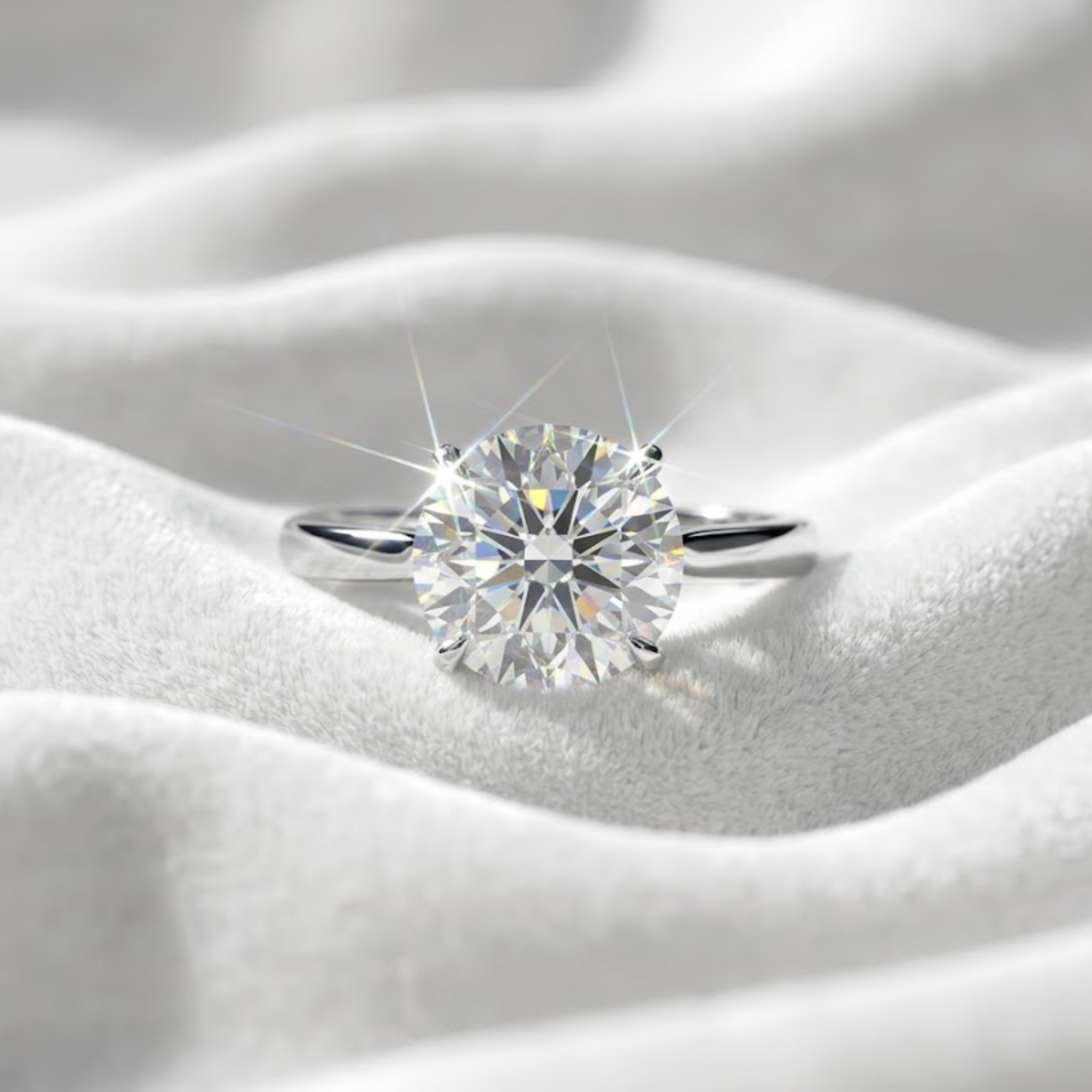 14K Solid Gold 4 CT Round Lab Grown Solitaire Diamond Engagement Ring