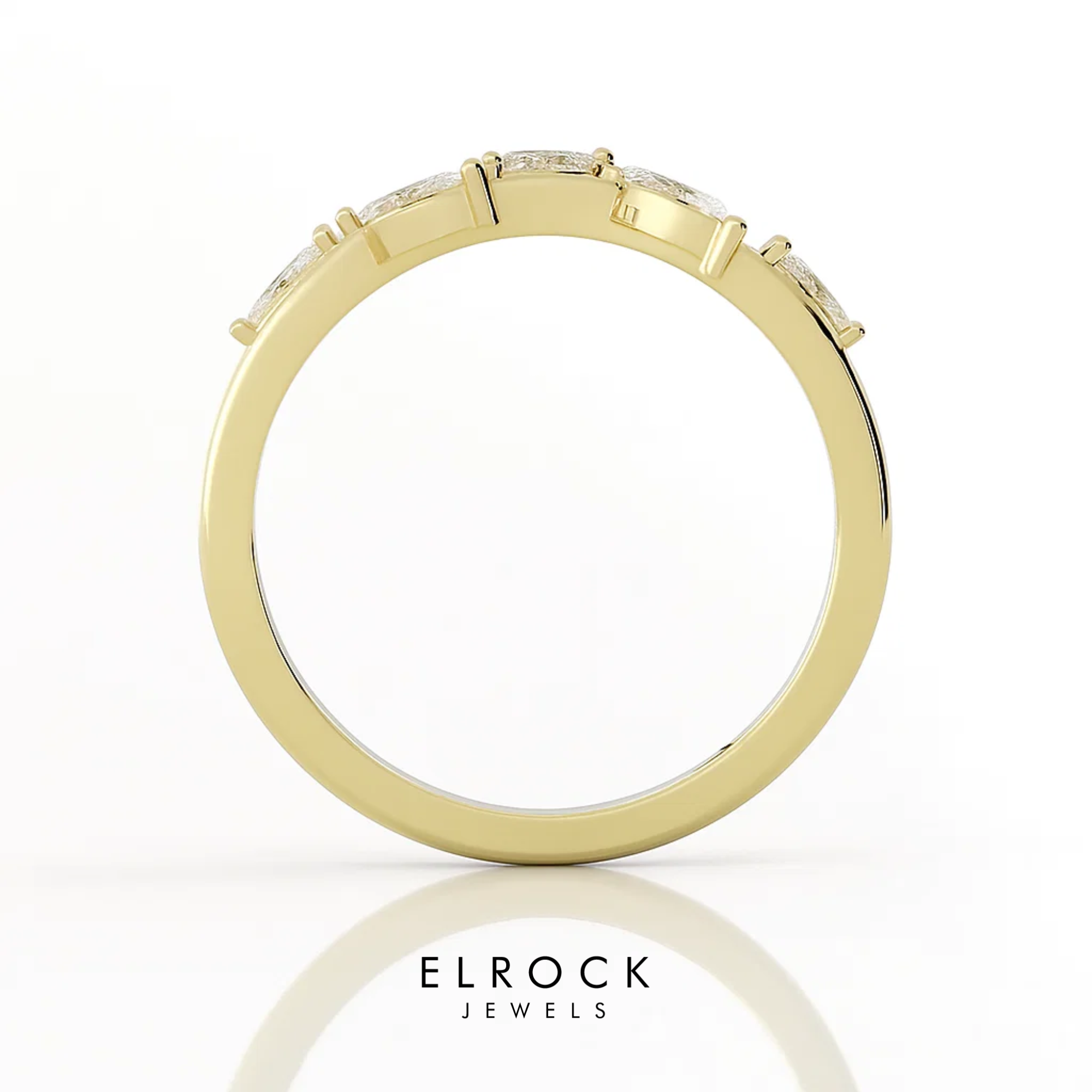 Solid Gold Floral Ring, Marquise Diamond Ring