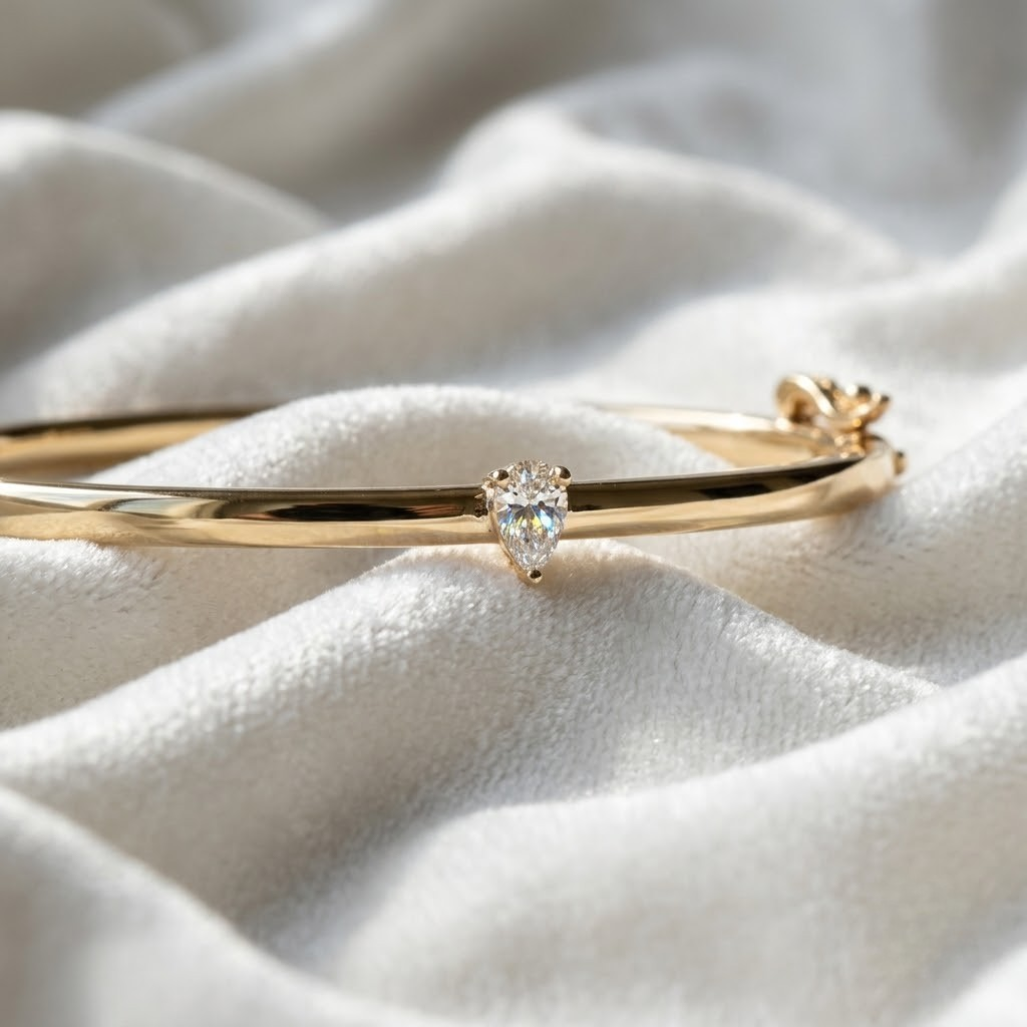 14K Gold Minimalist Pear Shape Solitaire Bangle