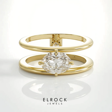 14K Solid White gold Stacking Double band Engagement Ring, Lab Grown Diamond Solitaire Ring enhancer