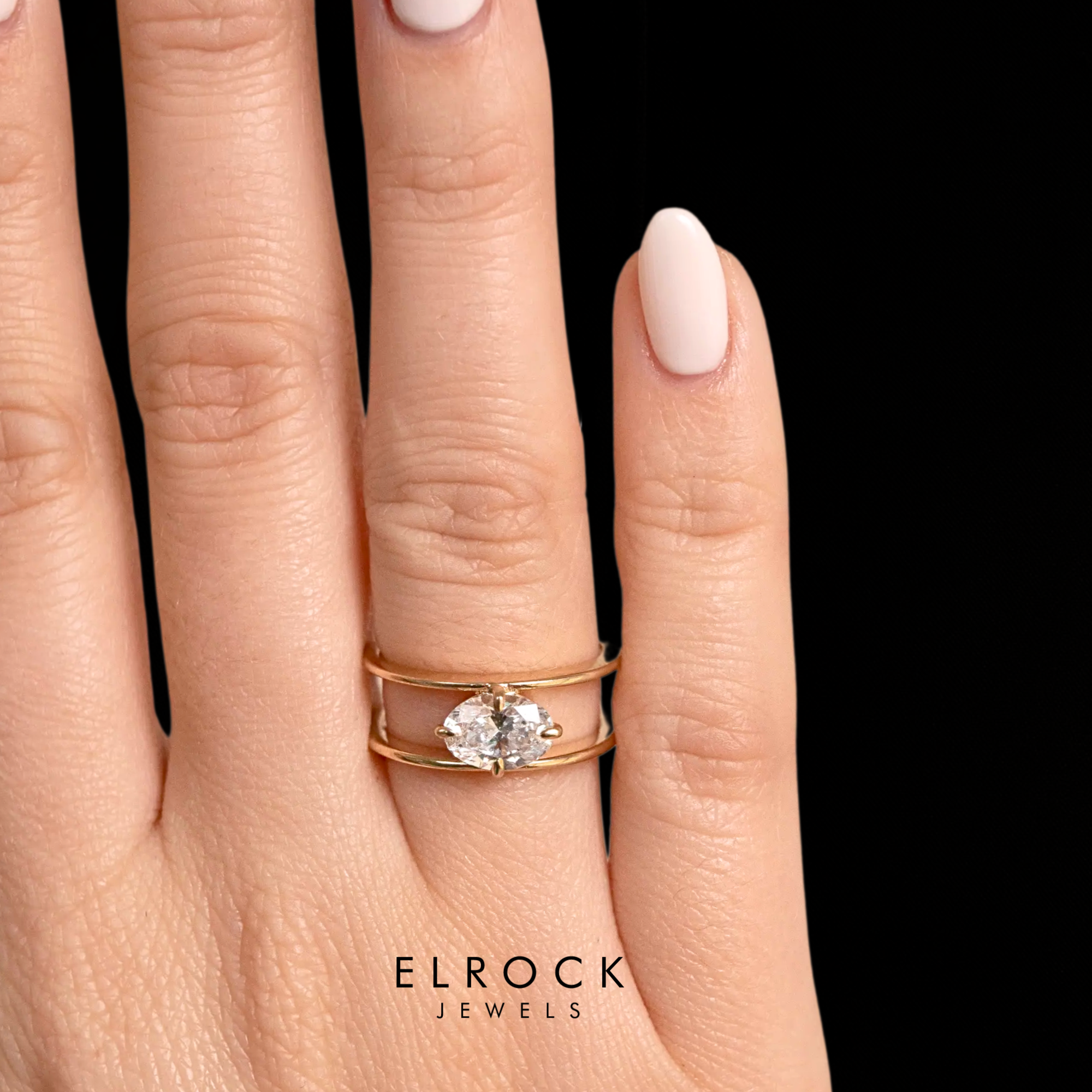 14K Solid White gold Stacking Double band Engagement Ring