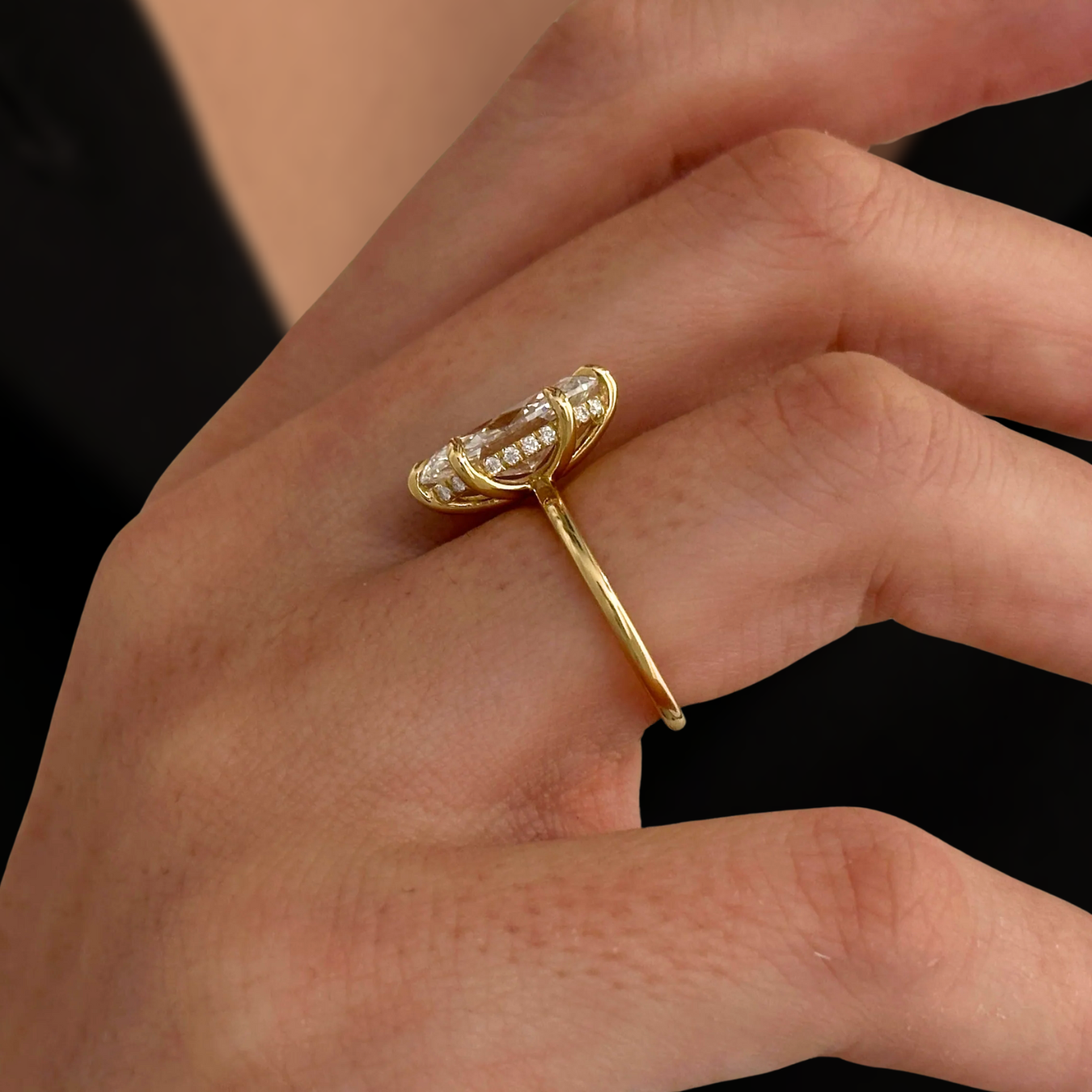 Unique Engagement Ring 14K Gold Marquise Cut Ring with Lab Grown Solitaire Diamond