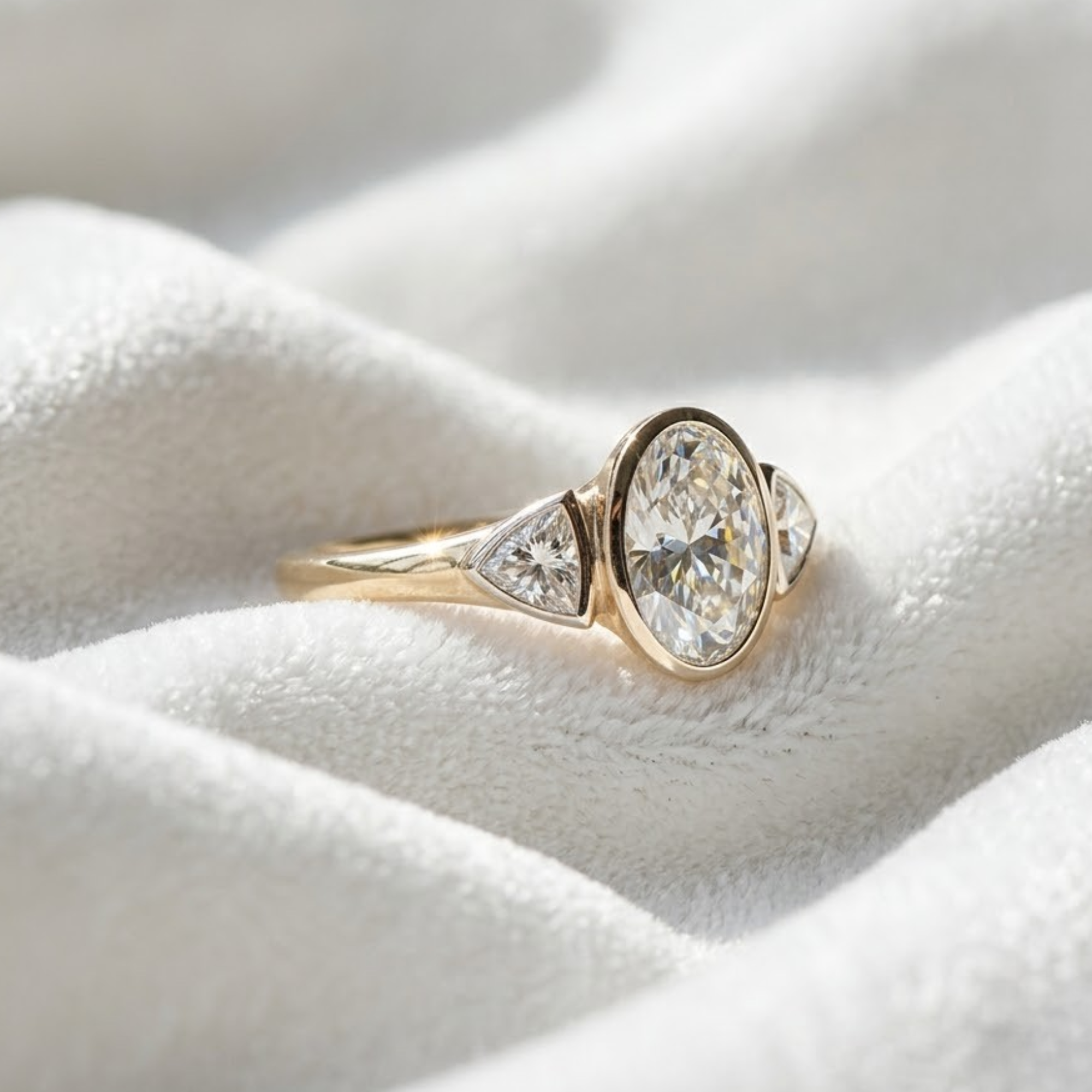 14K Gold 2 carat Oval Three Stone Diamond Engagement Ring