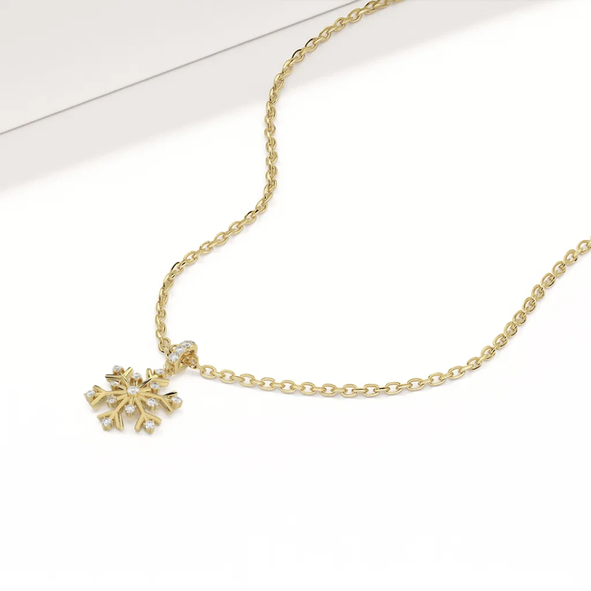 14K Yellow Gold Diamond Snowflake Necklace