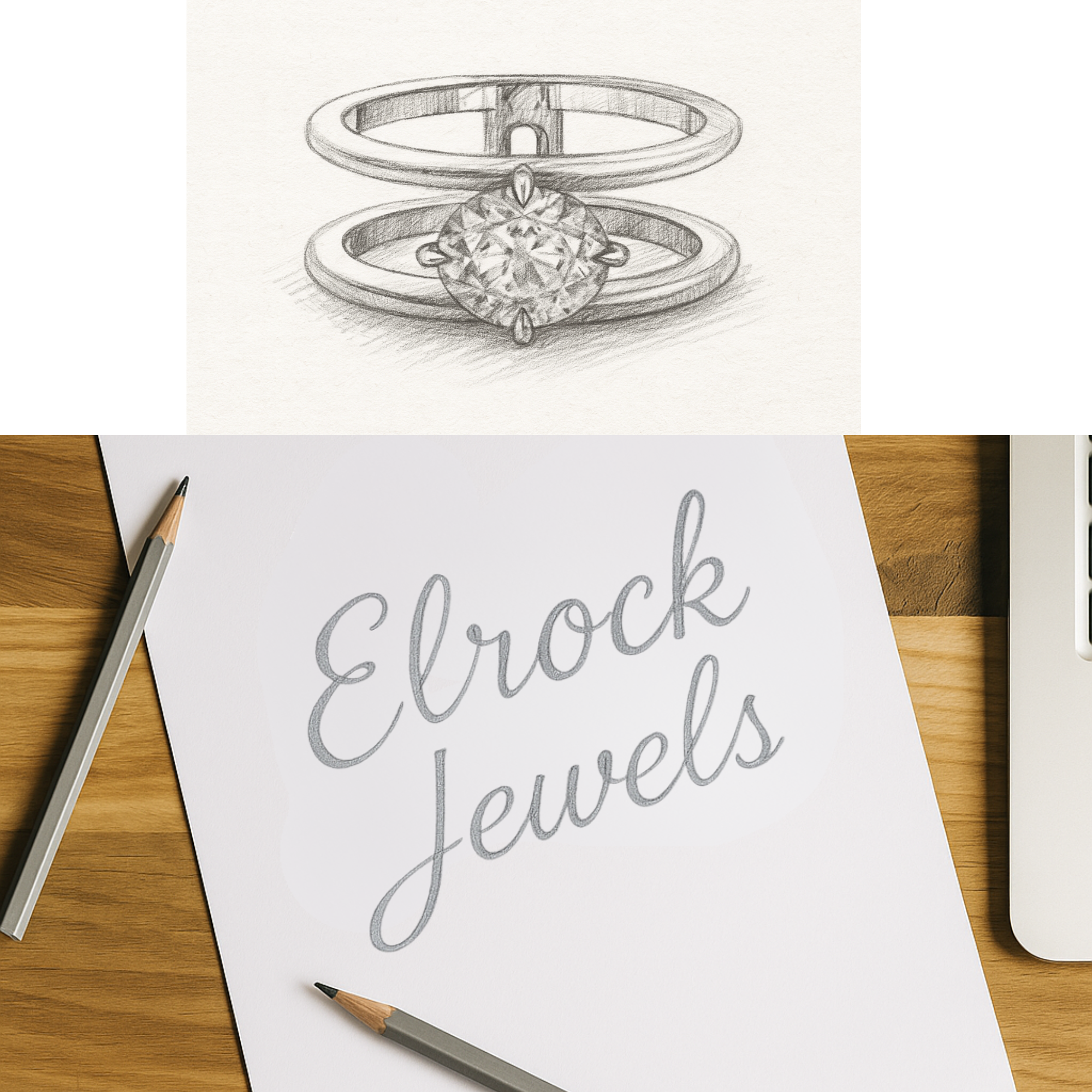 14K Solid White gold Stacking Double band Engagement Ring